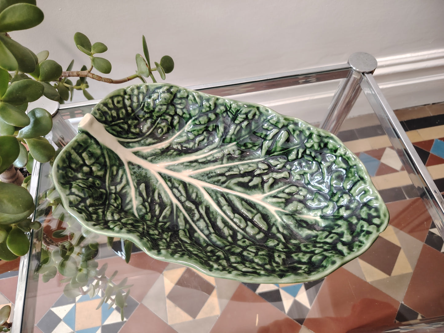 Medium Vintage Portuguese Cabbage Ware Leaf Dish
