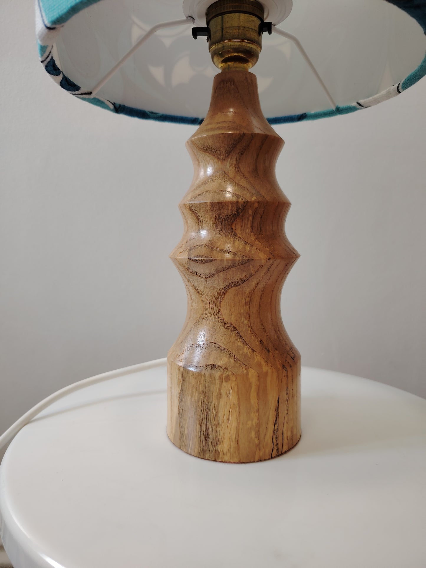 Vintage Turned Wood Lamp with Shade