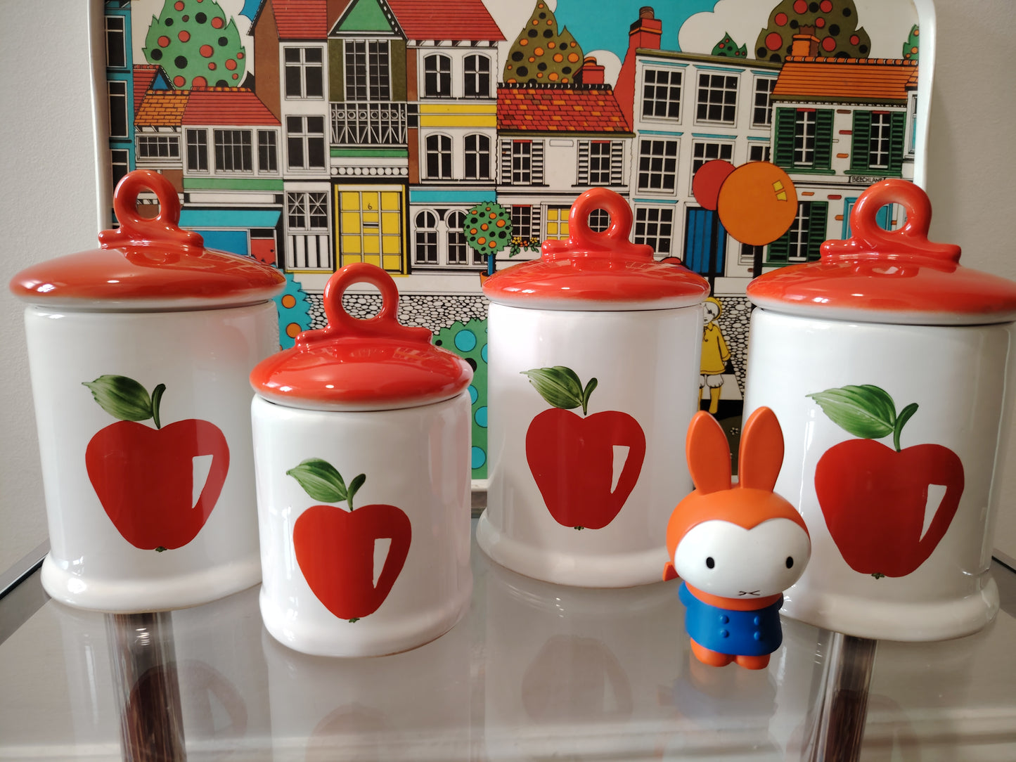 Set of 4 Vintage Red Apple Cannisters