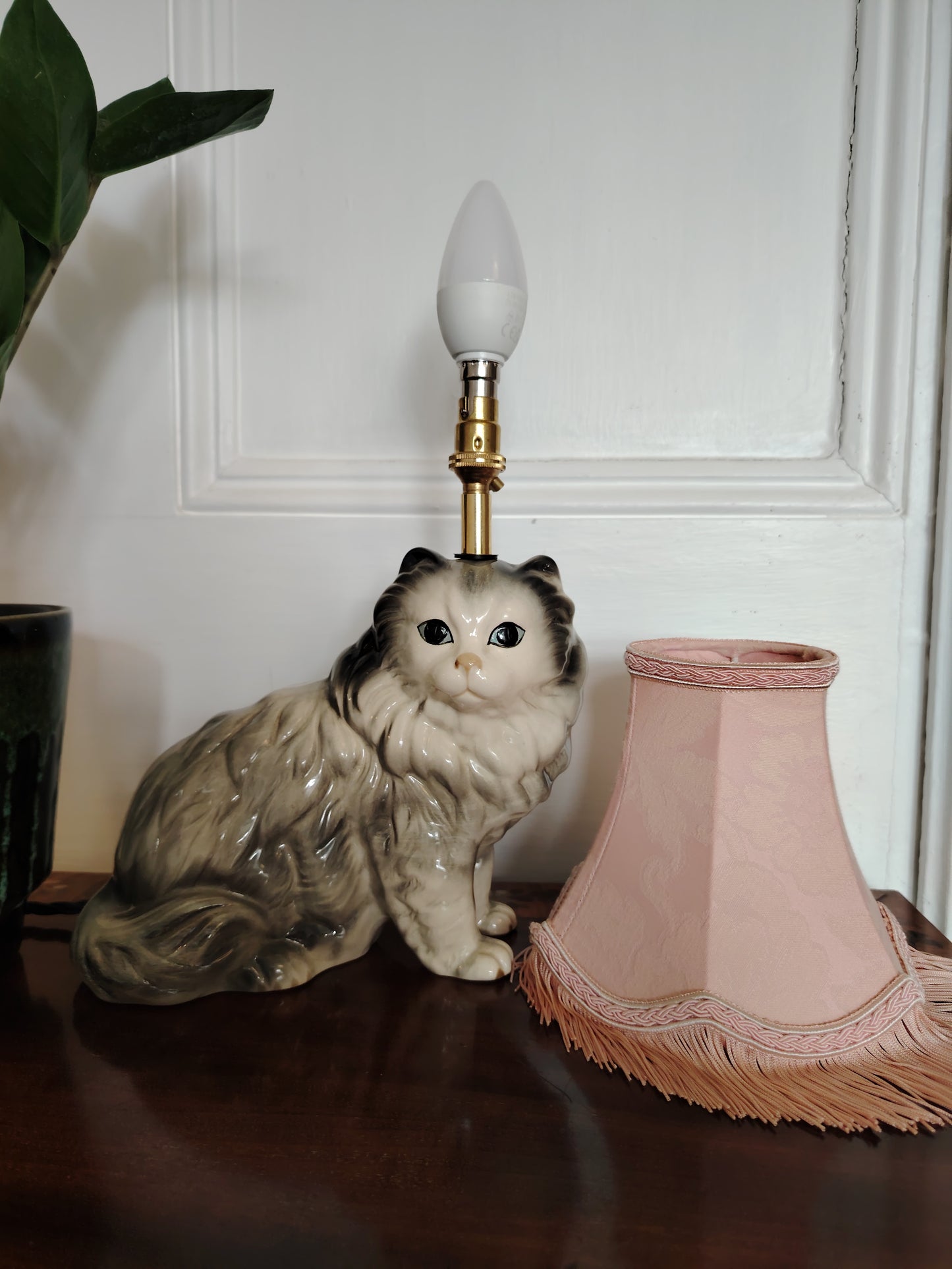 Vintage Upcycled Grey Cat Lamp