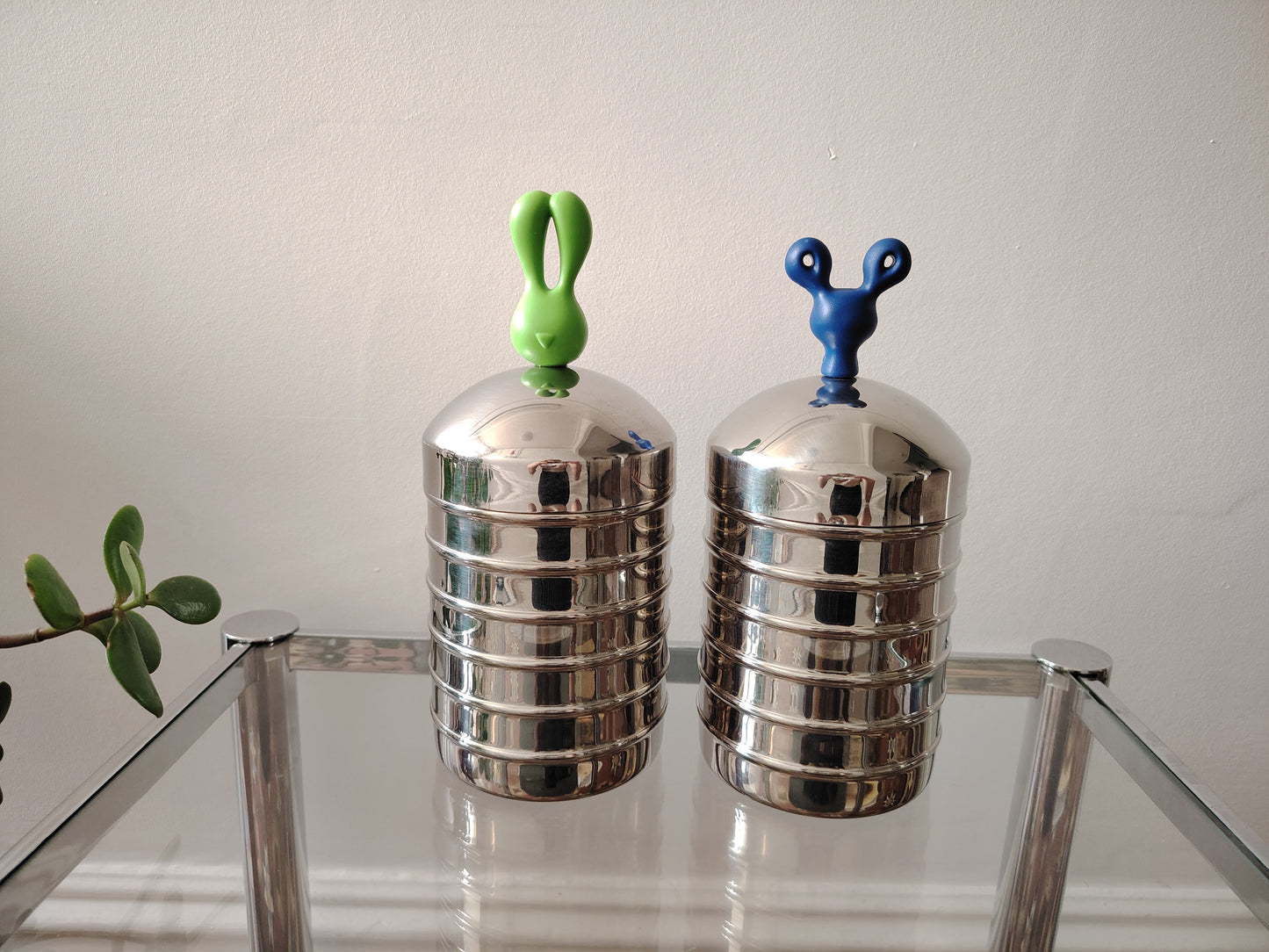 Pair of rare 90's Stainless Steel Kitchen Cannisters by SKS Edelstahl Germany