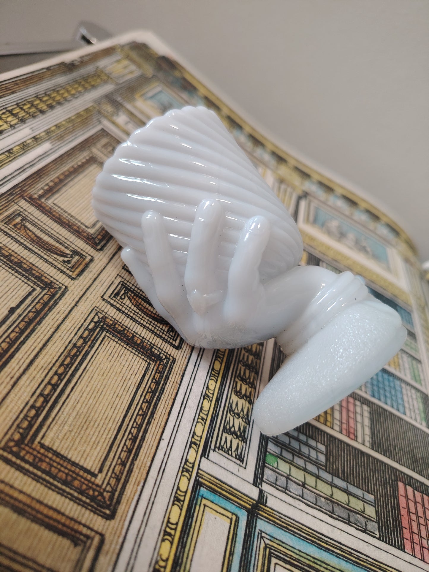 Antique French Milk Glass Hand Vase