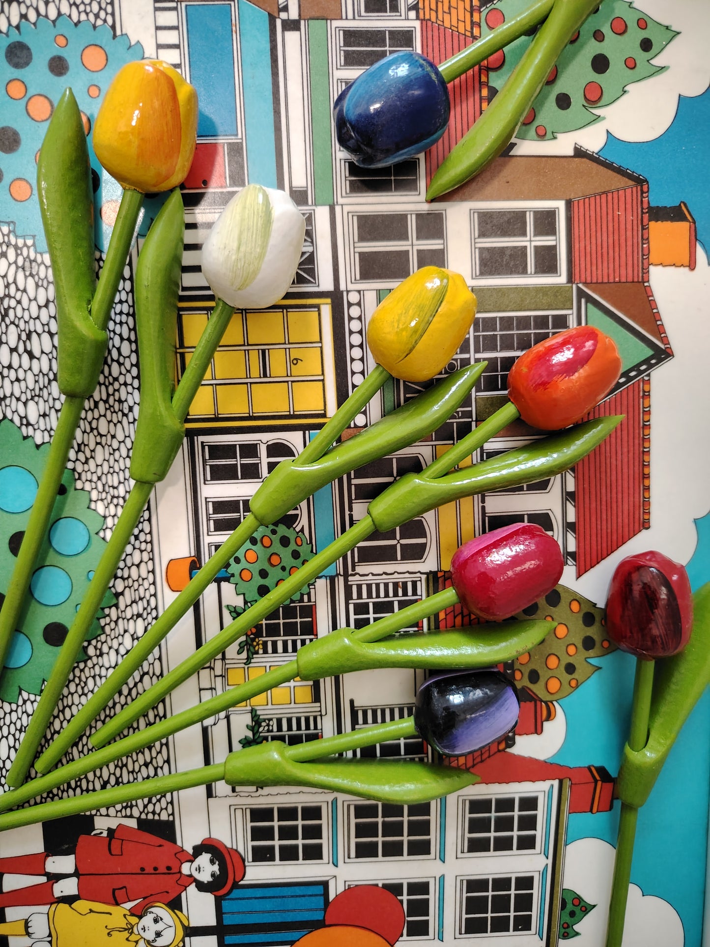 Set of 9 Vintage Wooden Tulips