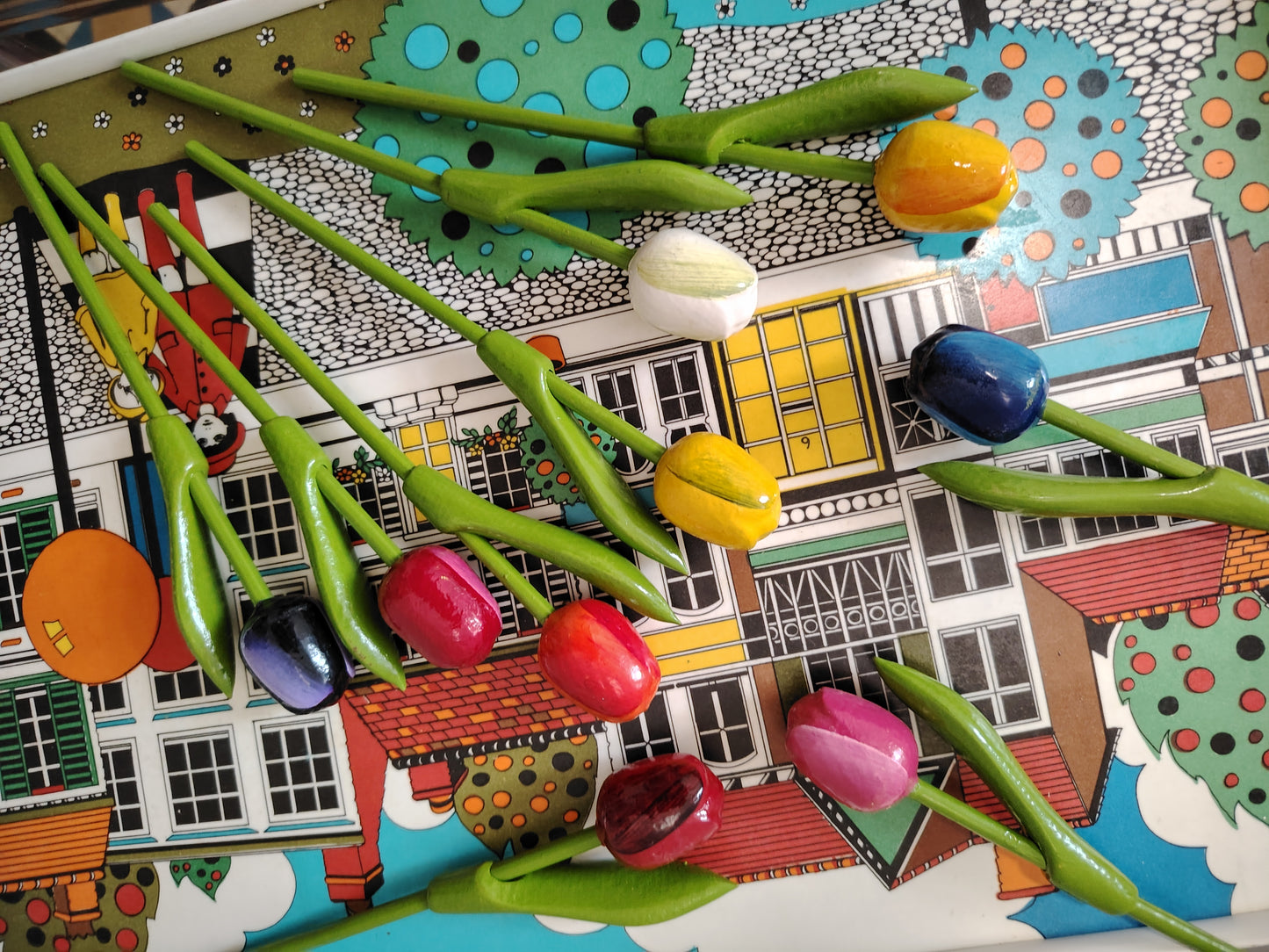 Set of 9 Vintage Wooden Tulips