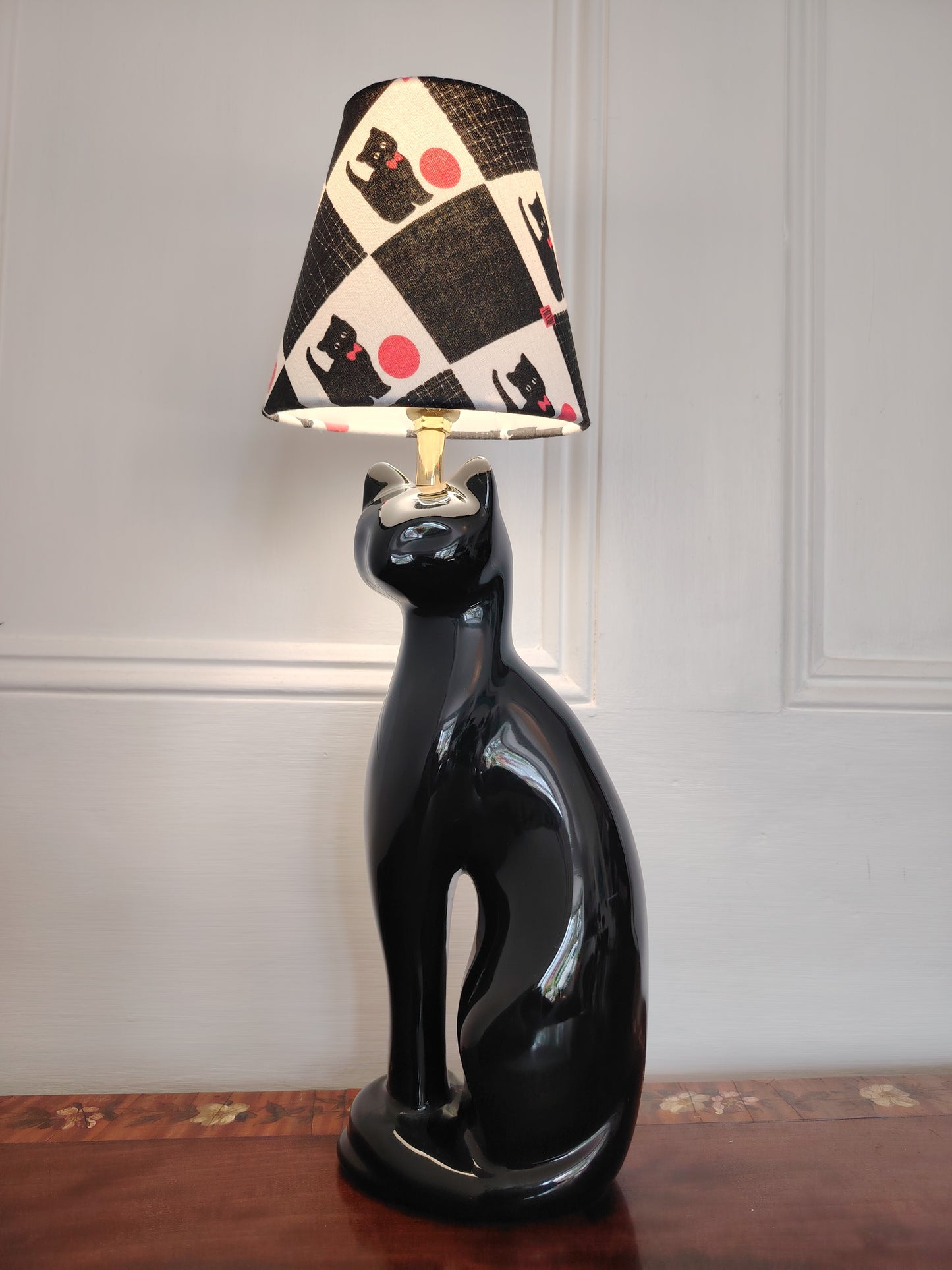 Vintage Reworked Black Cat Lamp with Handmade Shade ā¤ļøšāā¬