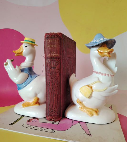 1980s Mr and Mrs Duck Fitz & Floyd Bookends