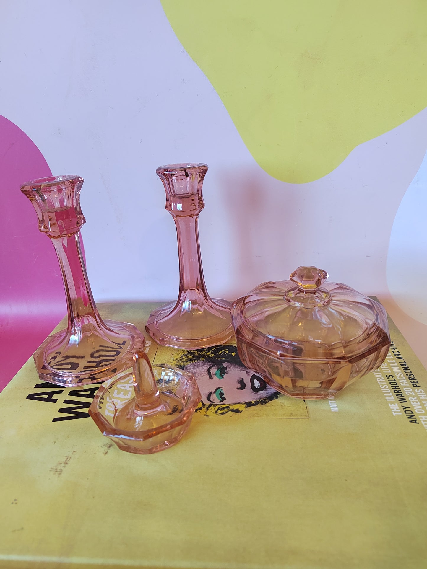 Vintage Pink Glass Dressing Table Set