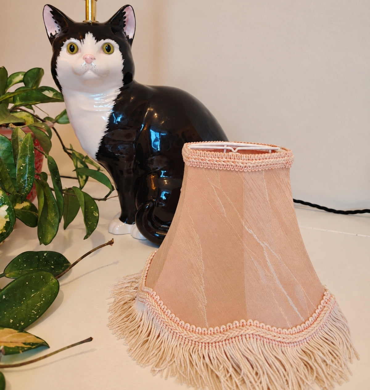 Large Vintage Reworked Tuxedo Cat Lamp