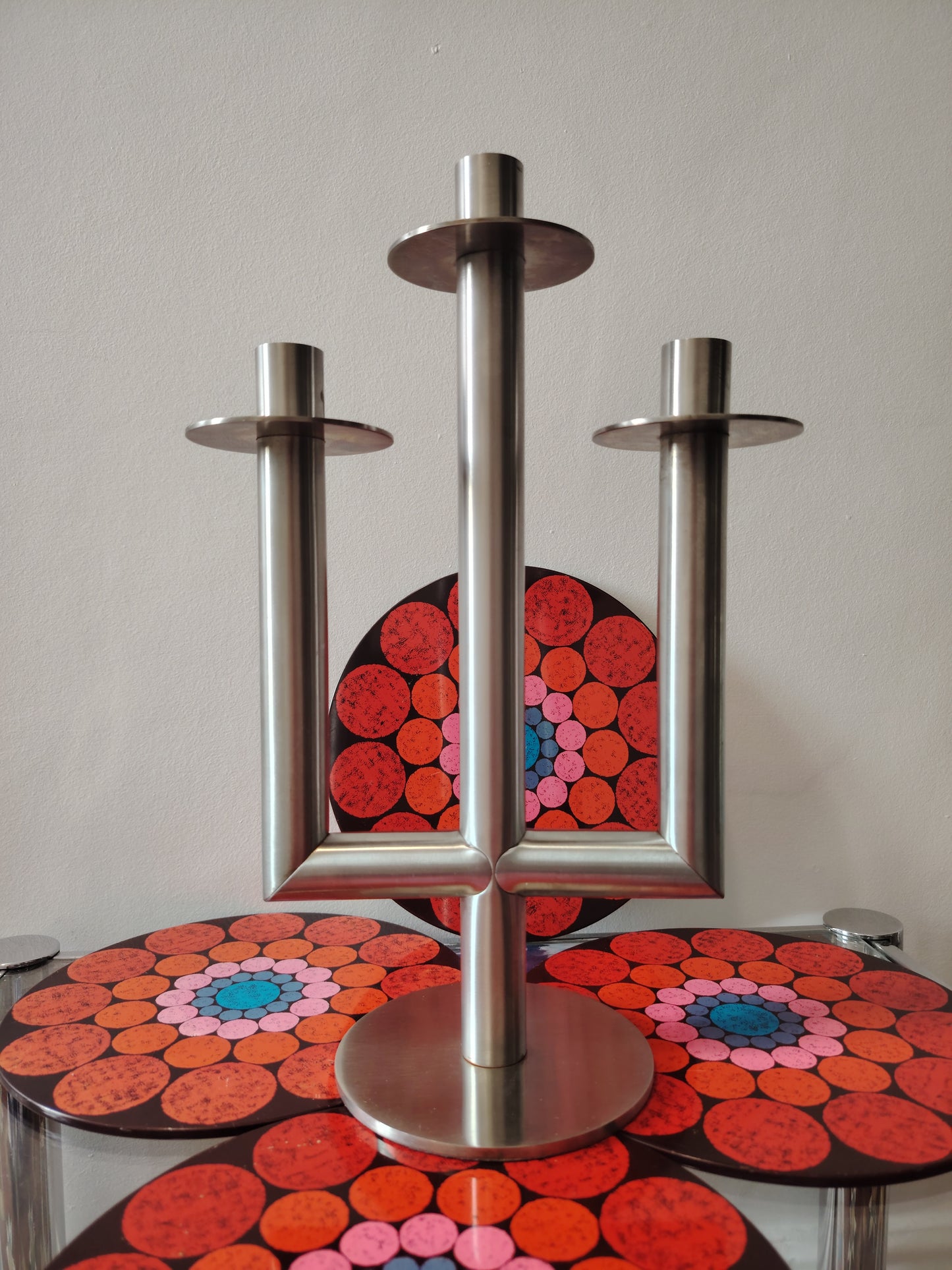 Mid Century Stainless Steel Candleabra