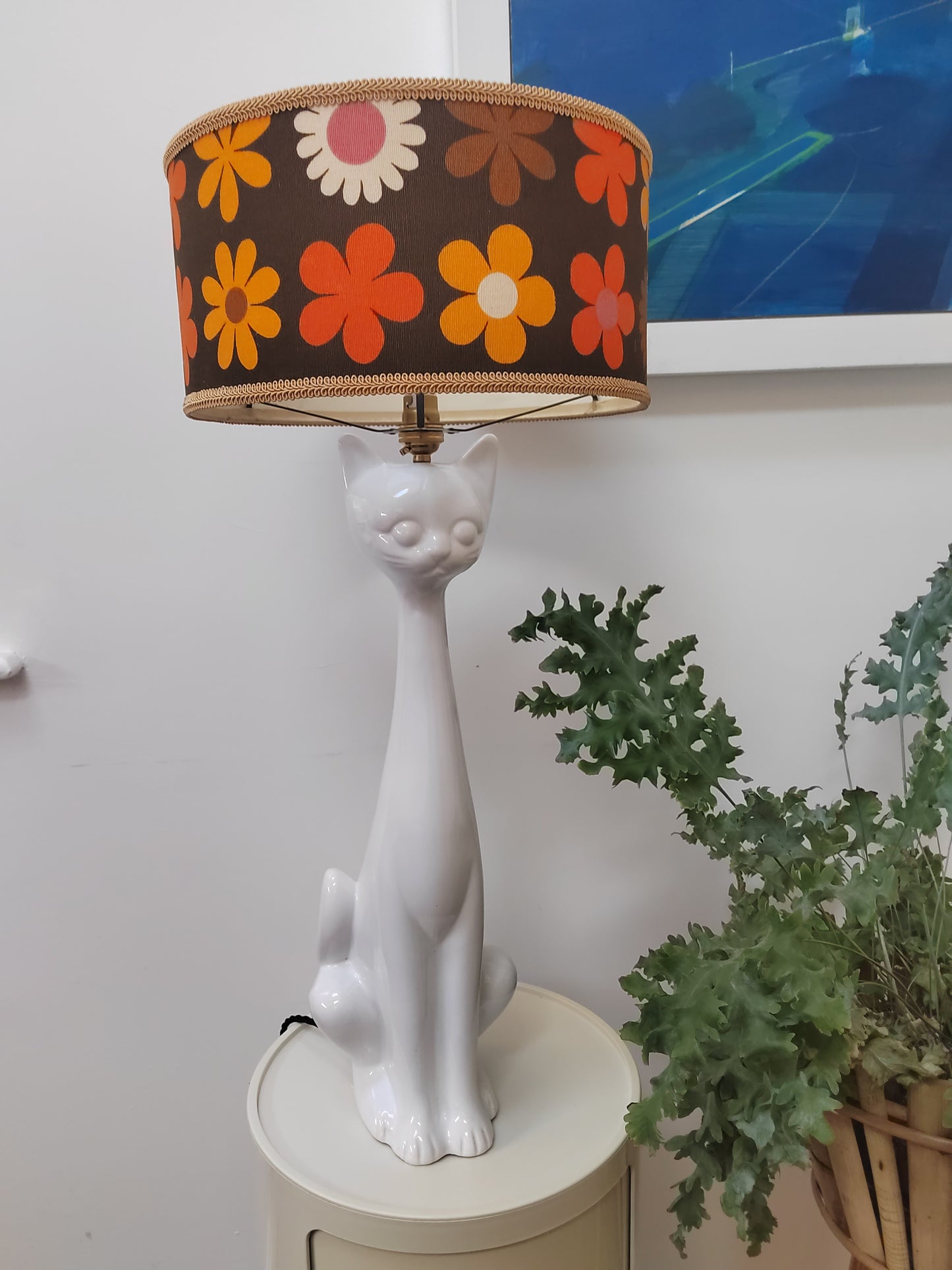 Tall Vintage Upcycled Cat Lamp