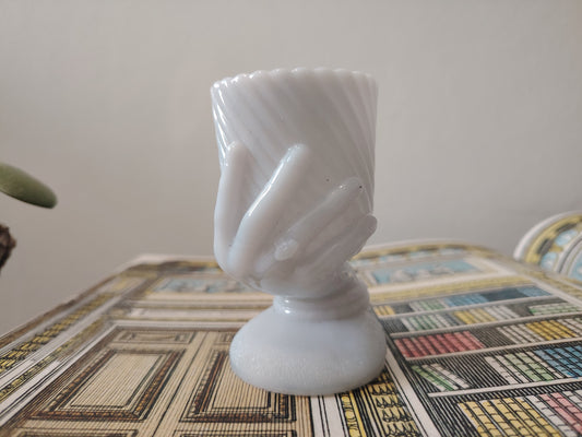 Antique French Milk Glass Hand Vase
