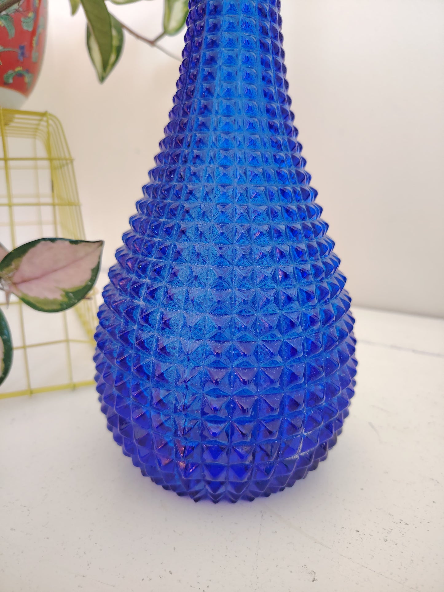 Vintage Cobalt Blue Diamond Cut Empoli Bottle