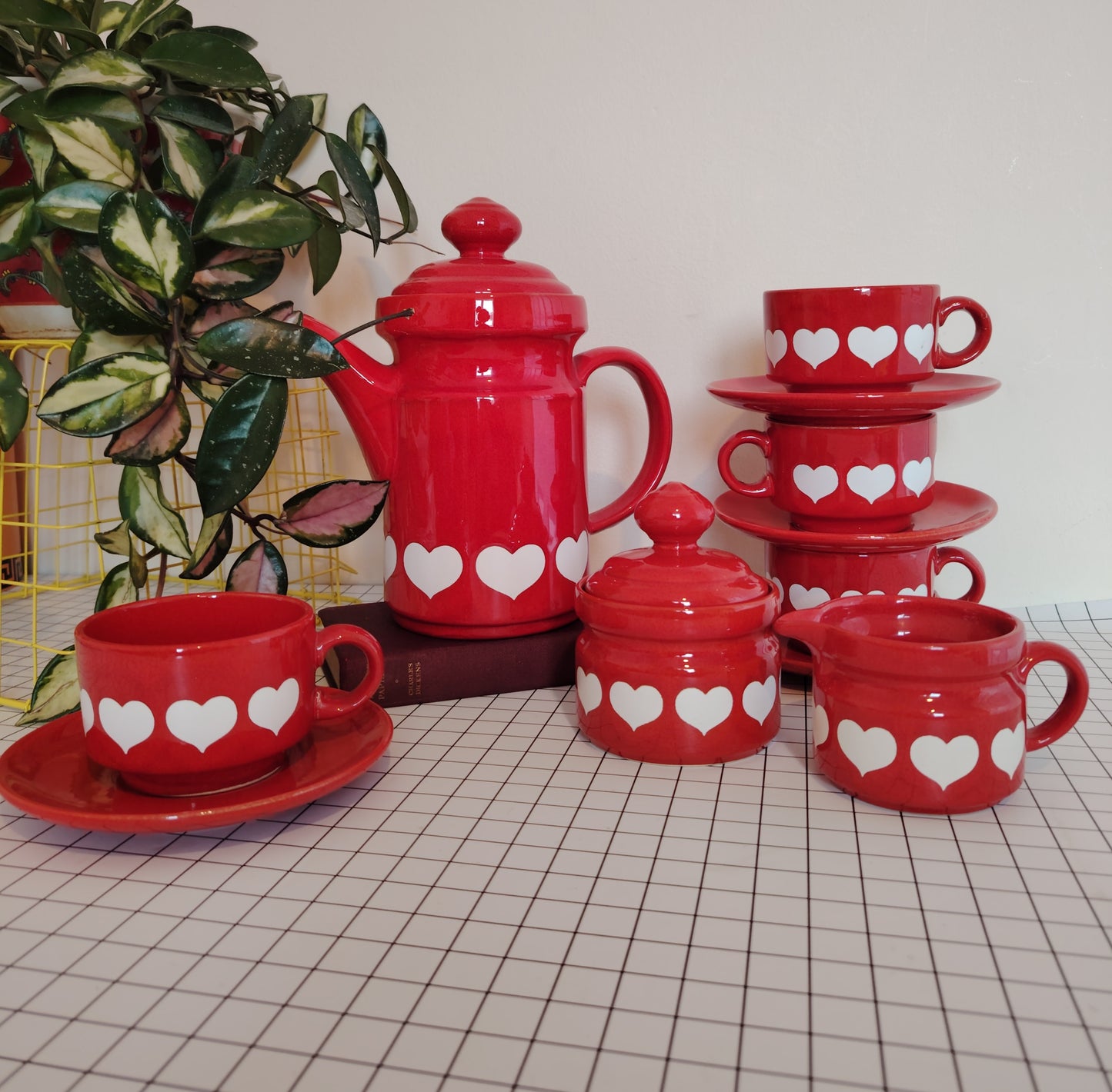 Vintage 70's Rare Waesterbach Heart Design Tea/ Coffee Set