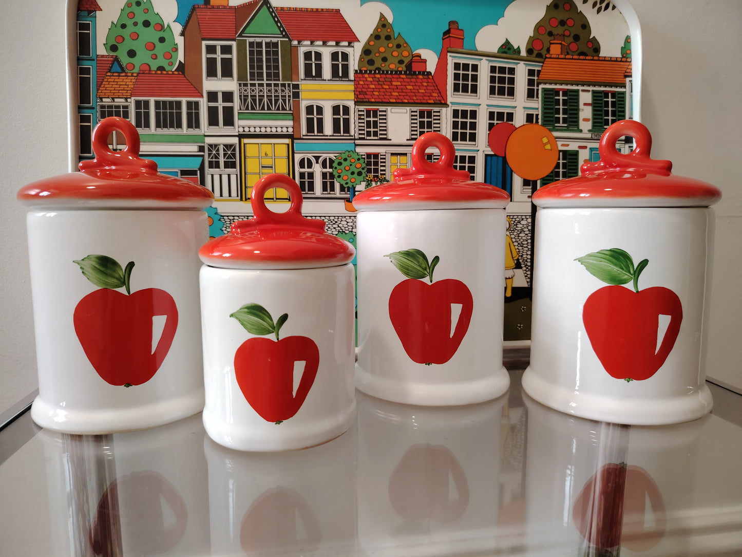 Set of 4 Vintage Red Apple Cannisters