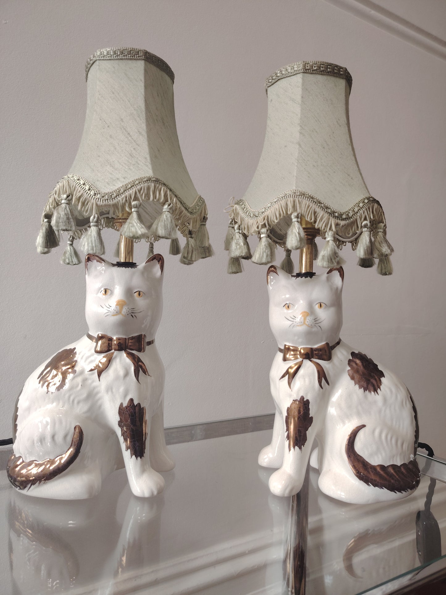 Pair of Vintage Mantle Cat upcycled lamps
