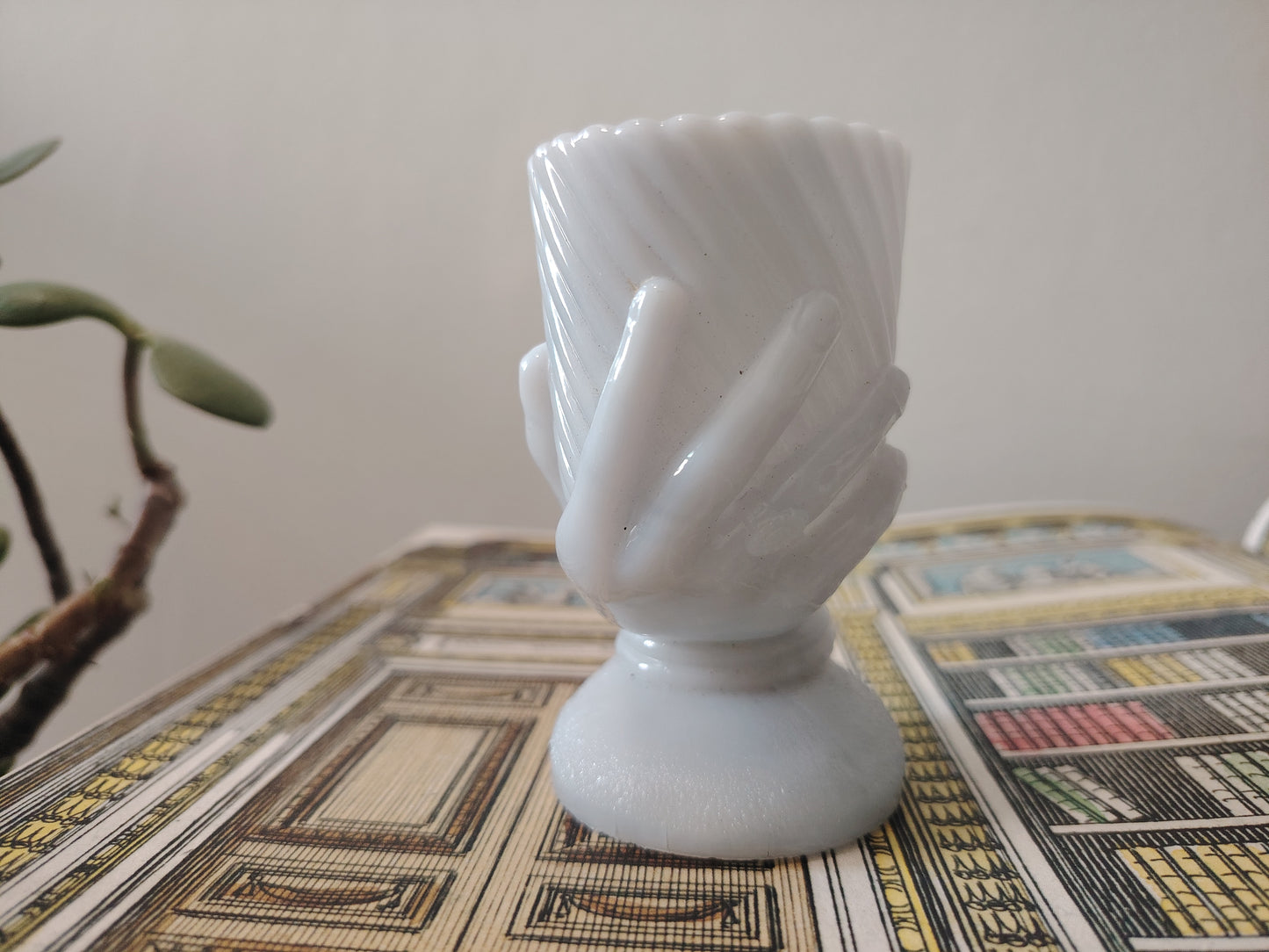 Antique French Milk Glass Hand Vase