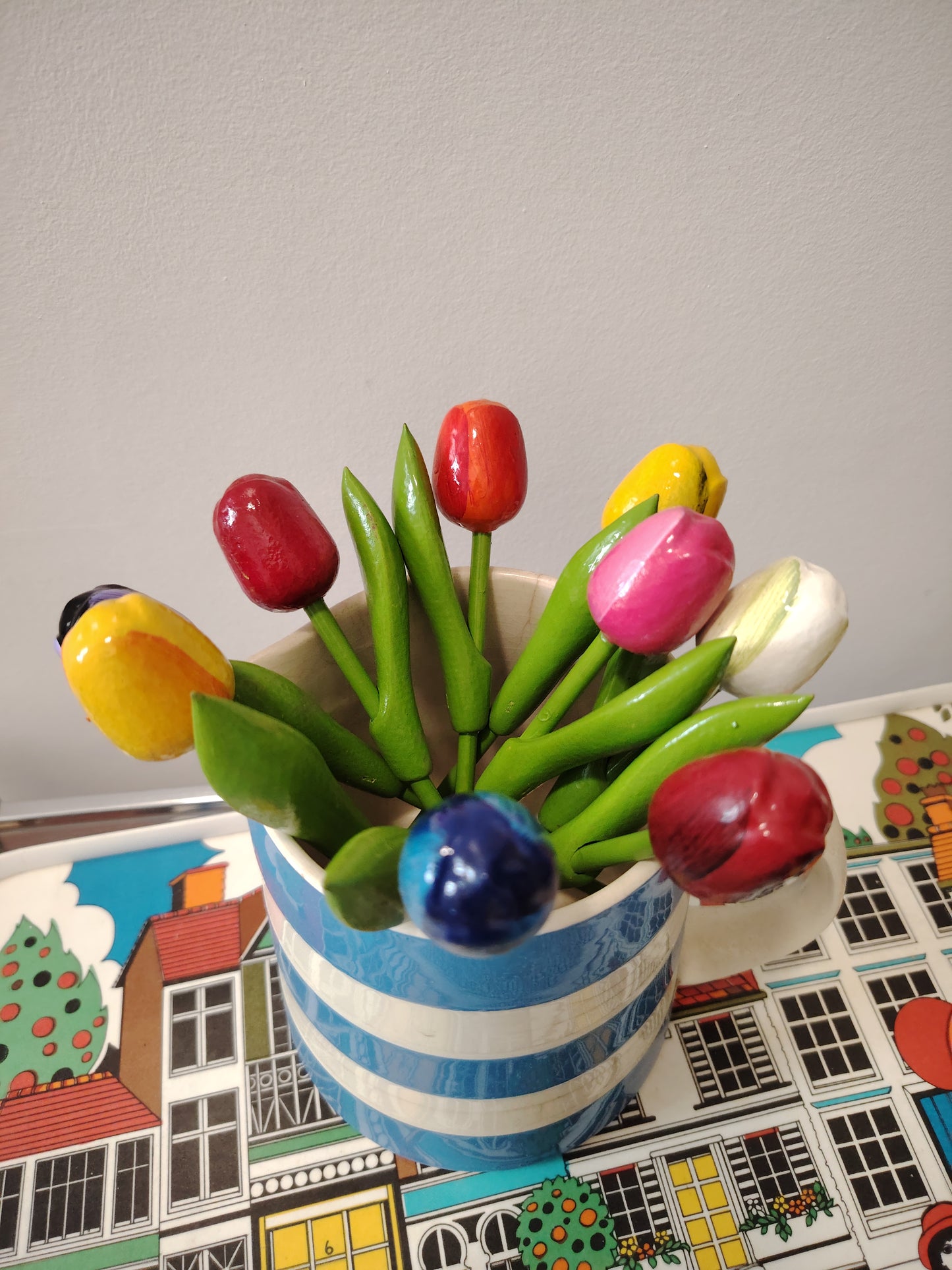Set of 9 Vintage Wooden Tulips