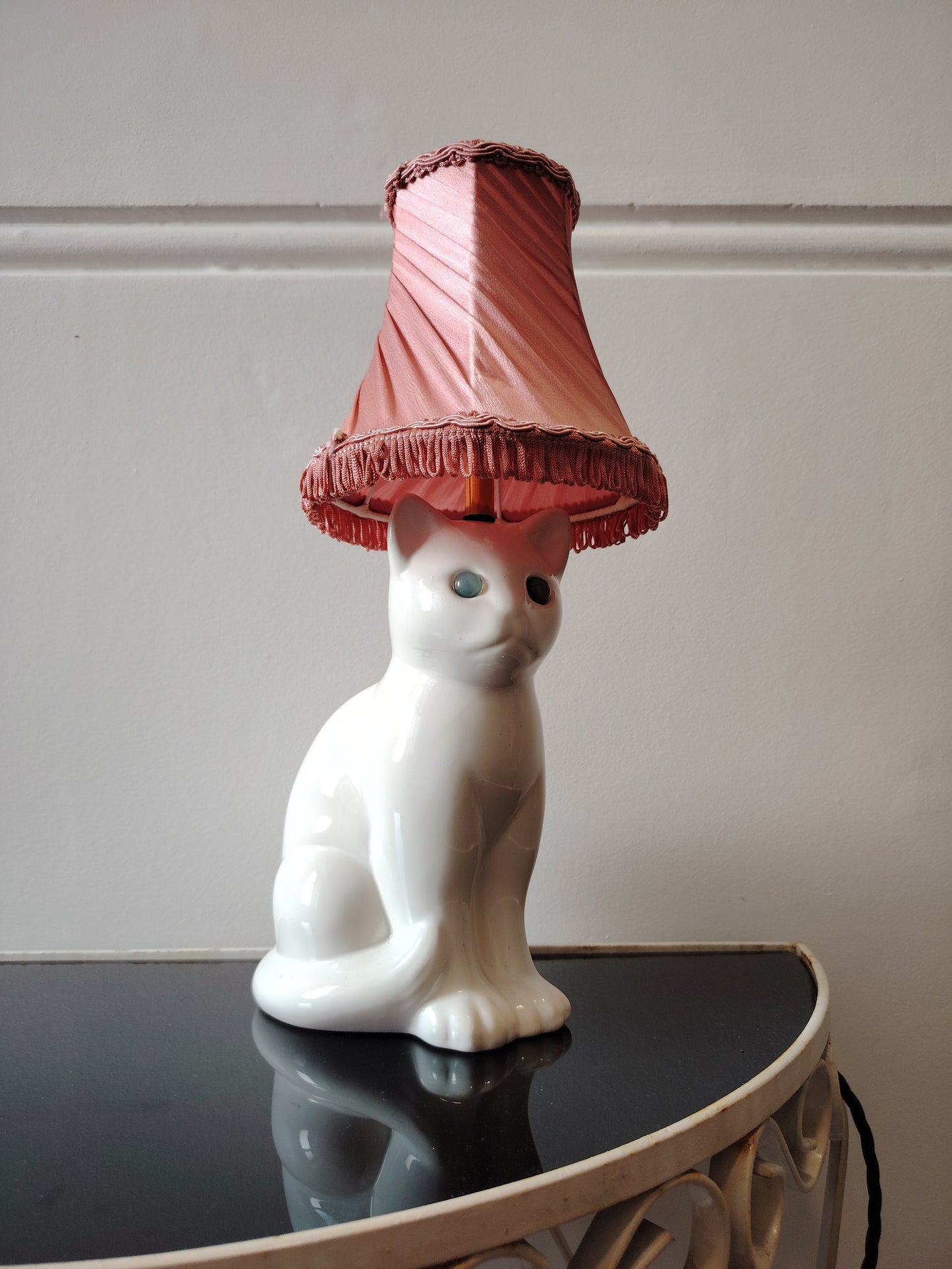 Vintage Small White Upcycled Cat lamp