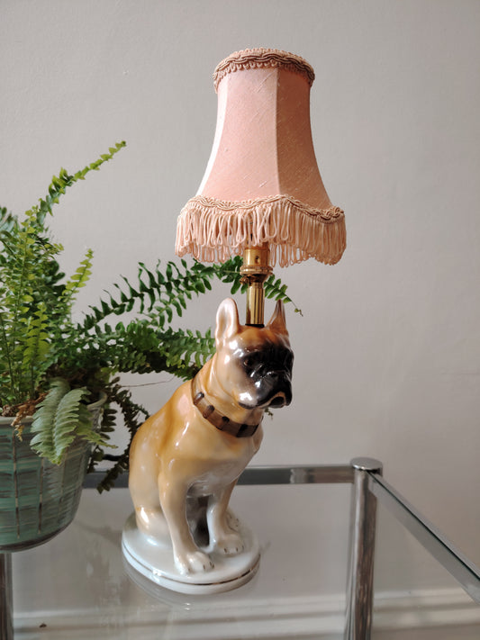 Vintage Upcycled French Bull Dog Lamp