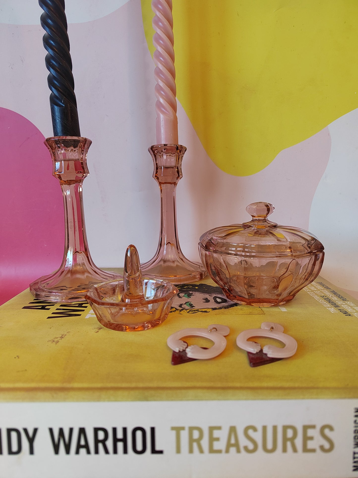 Vintage Pink Glass Dressing Table Set