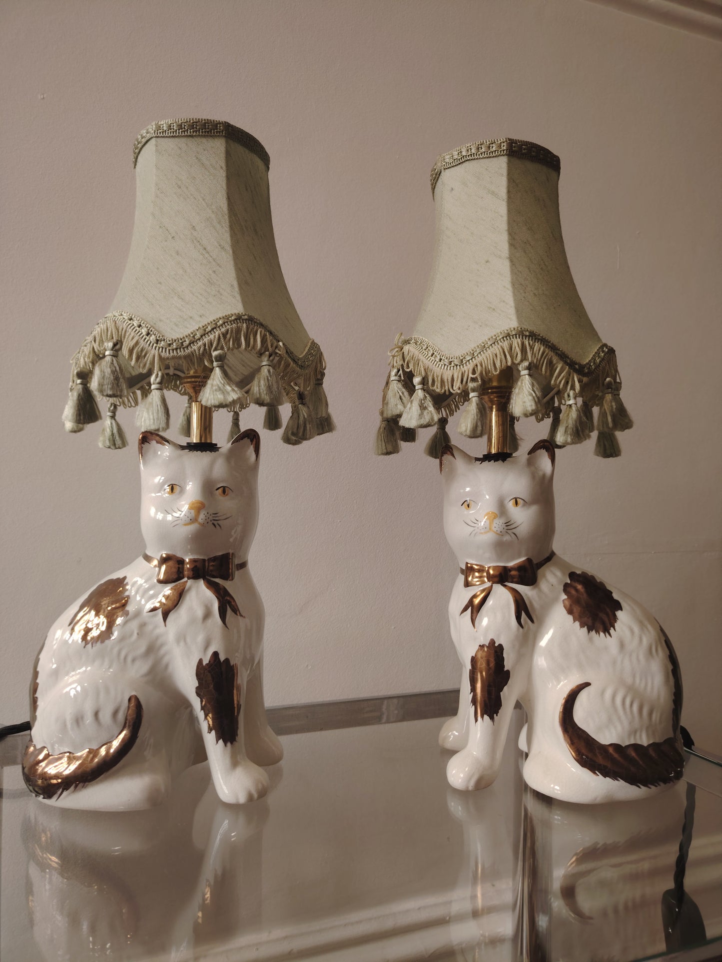Pair of Vintage Mantle Cat upcycled lamps