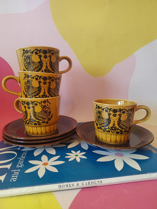 Set of 4 Vintage 70's Palissy "Duet" cup and saucers