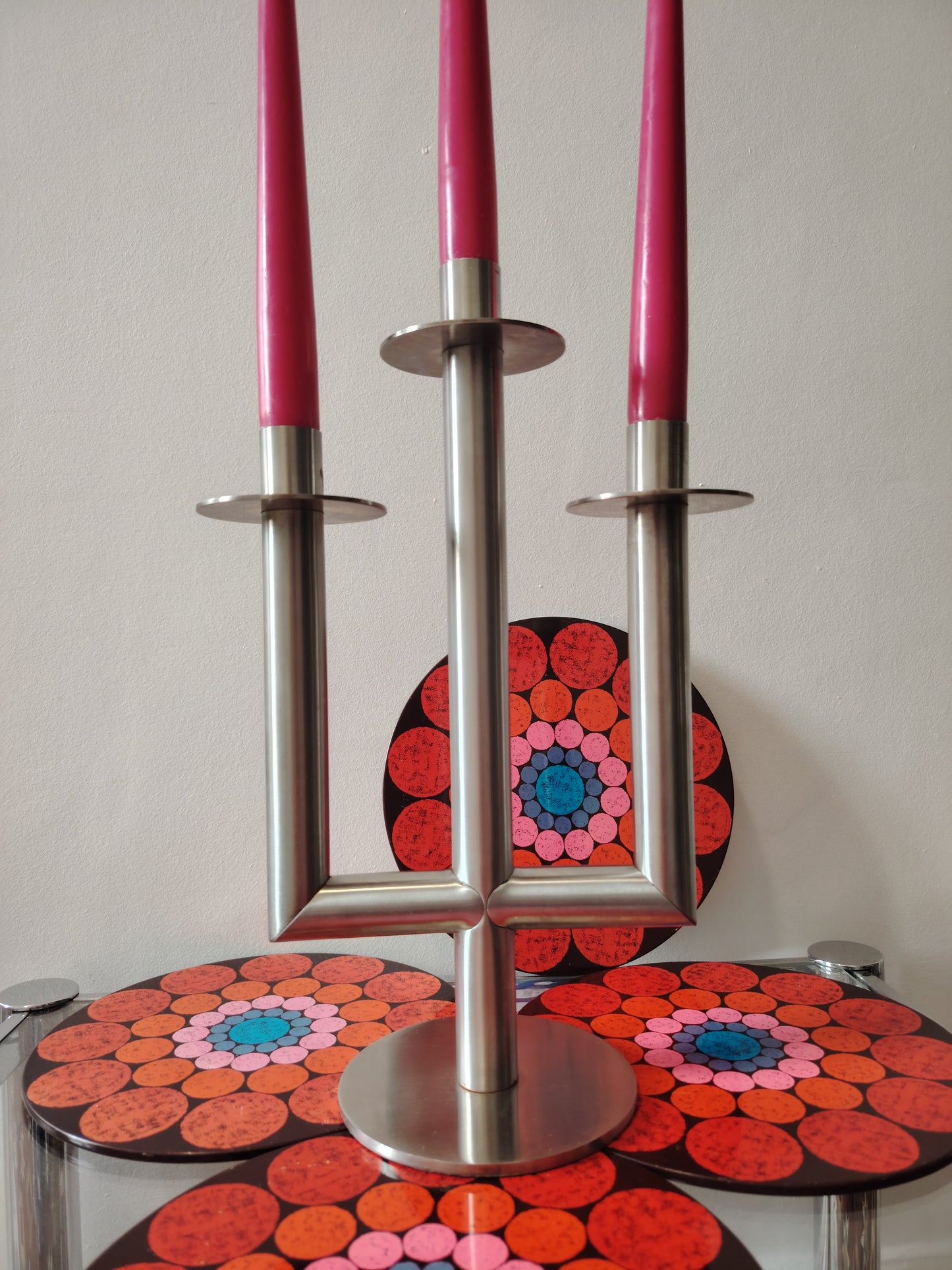 Mid Century Stainless Steel Candleabra