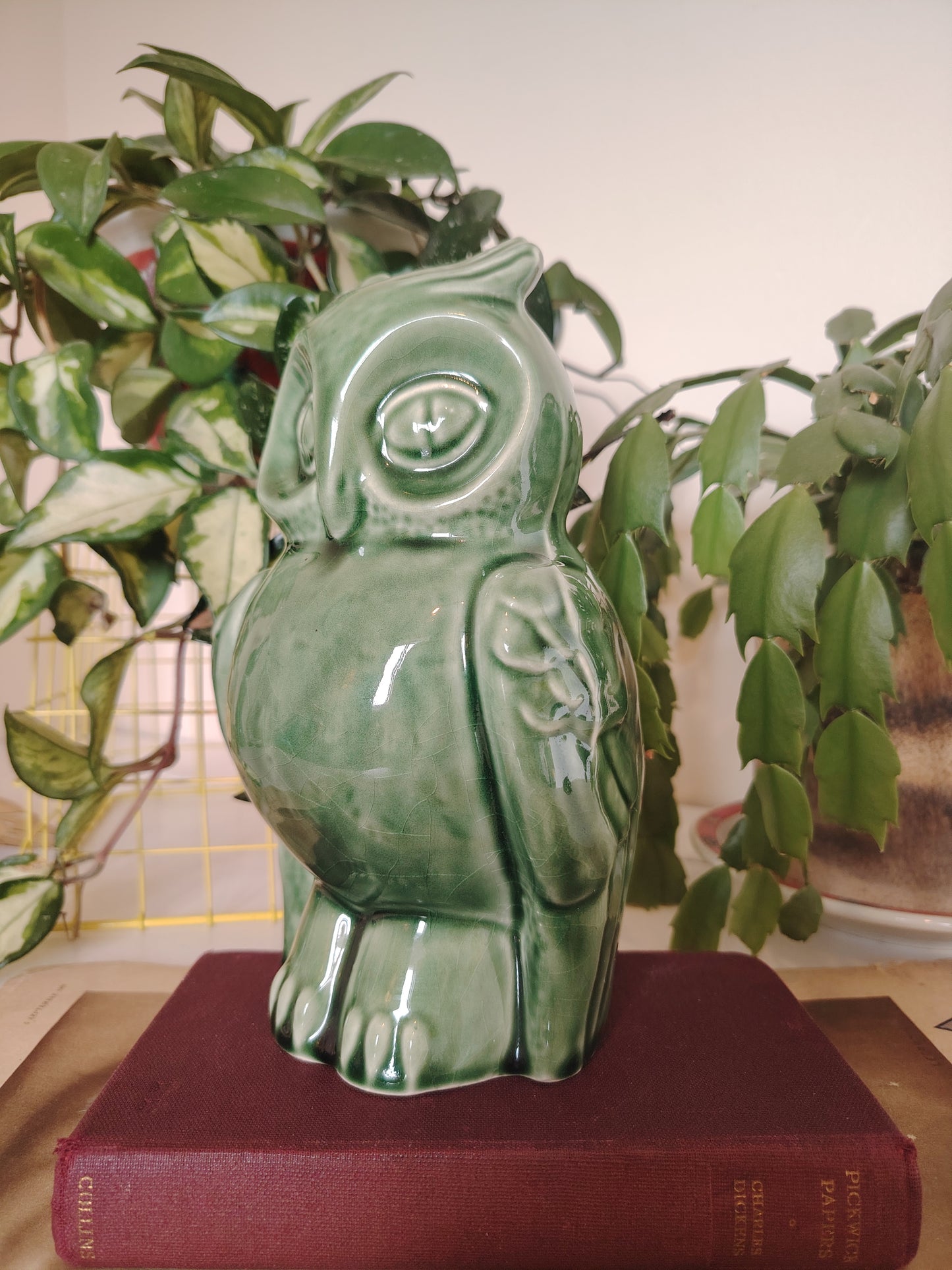Vintage Mid Century Green Owl Money Box