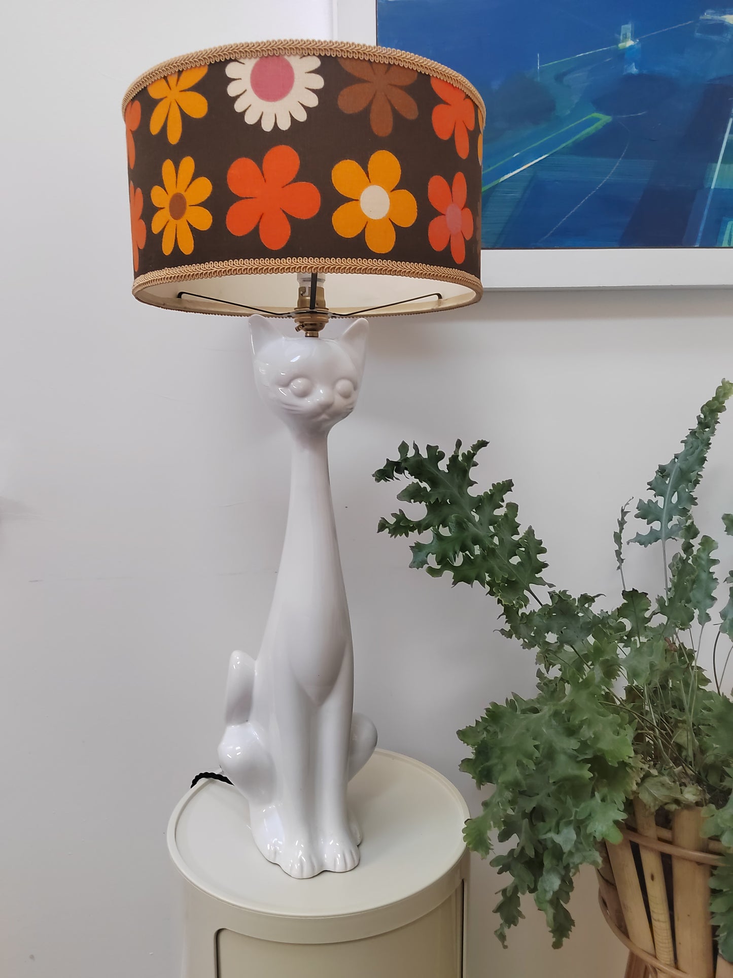 Tall Vintage Upcycled Cat Lamp
