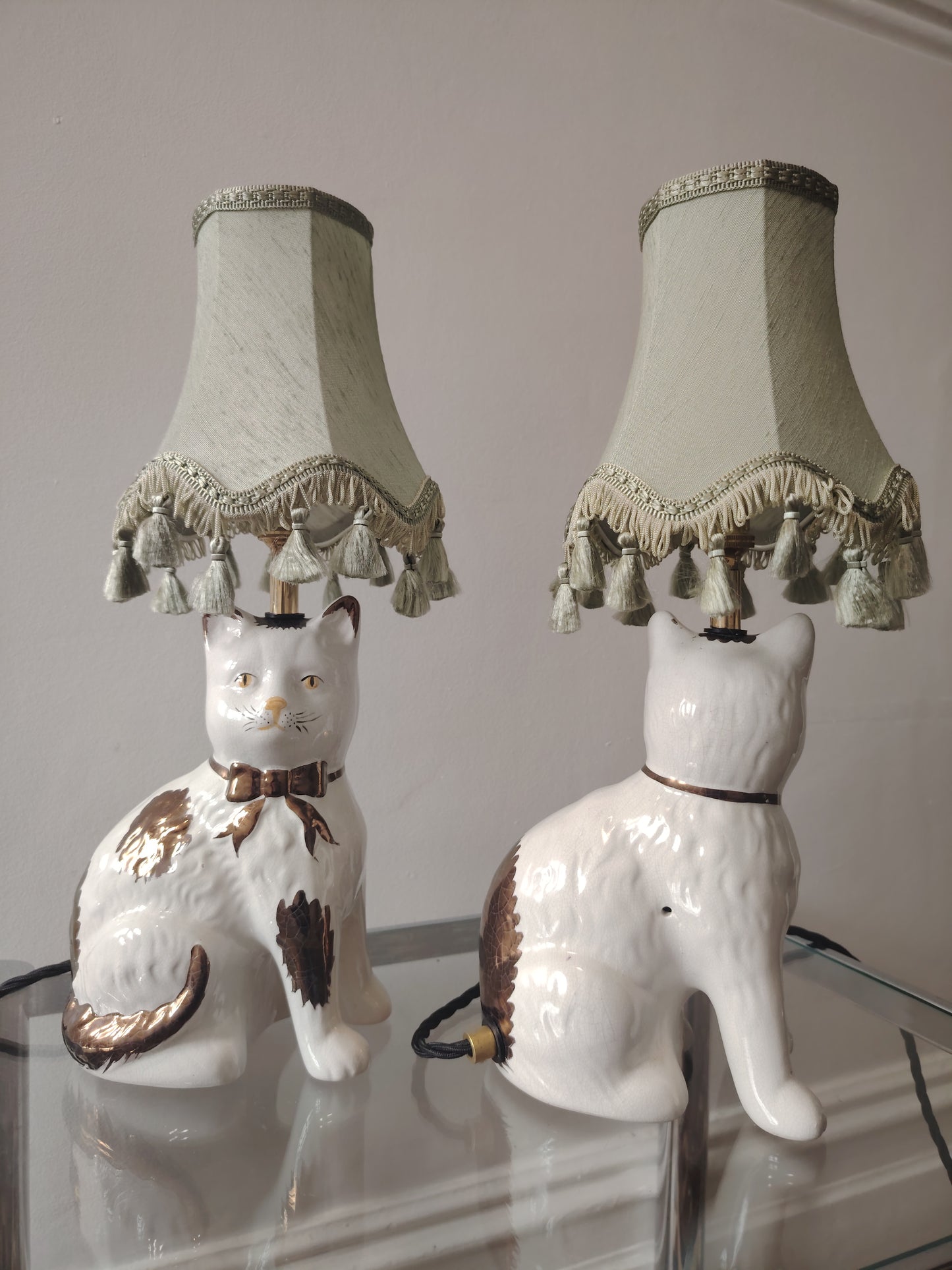 Pair of Vintage Mantle Cat upcycled lamps