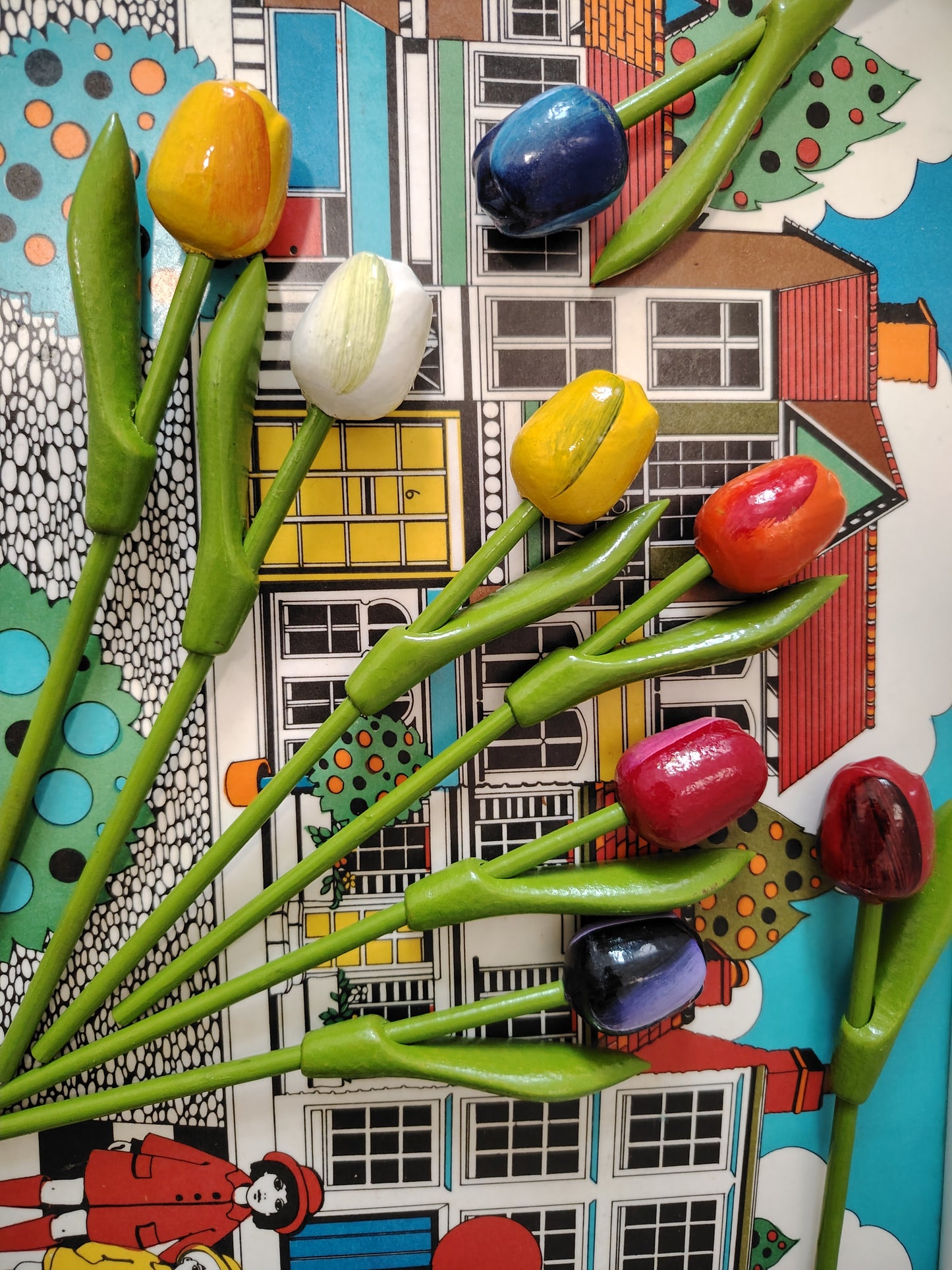 Set of 9 Vintage Wooden Tulips