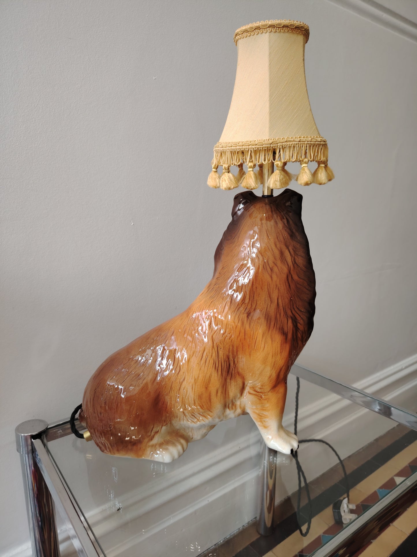 Vintage upcycled Collie Dog Lamp