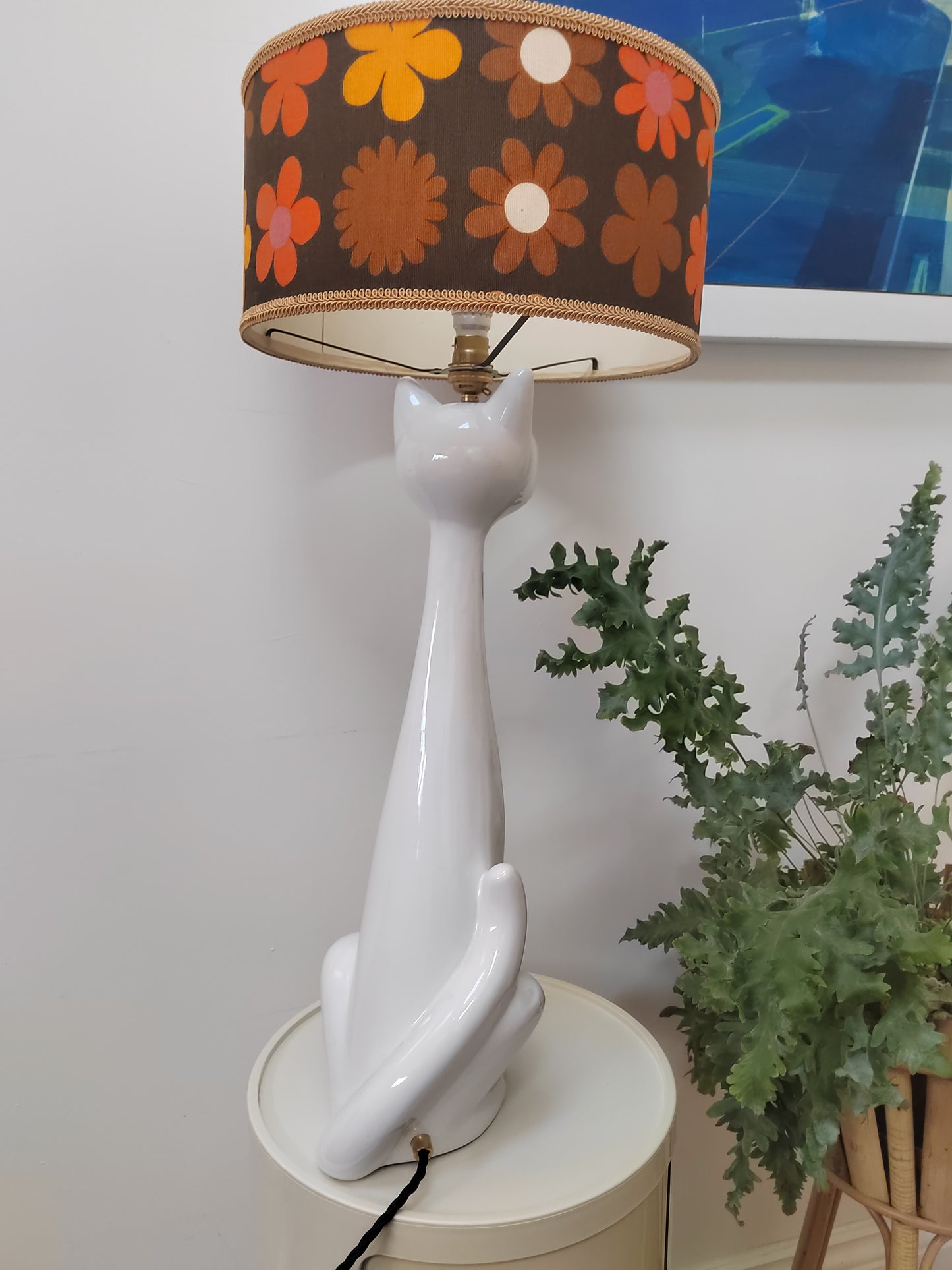 Tall Vintage Upcycled Cat Lamp