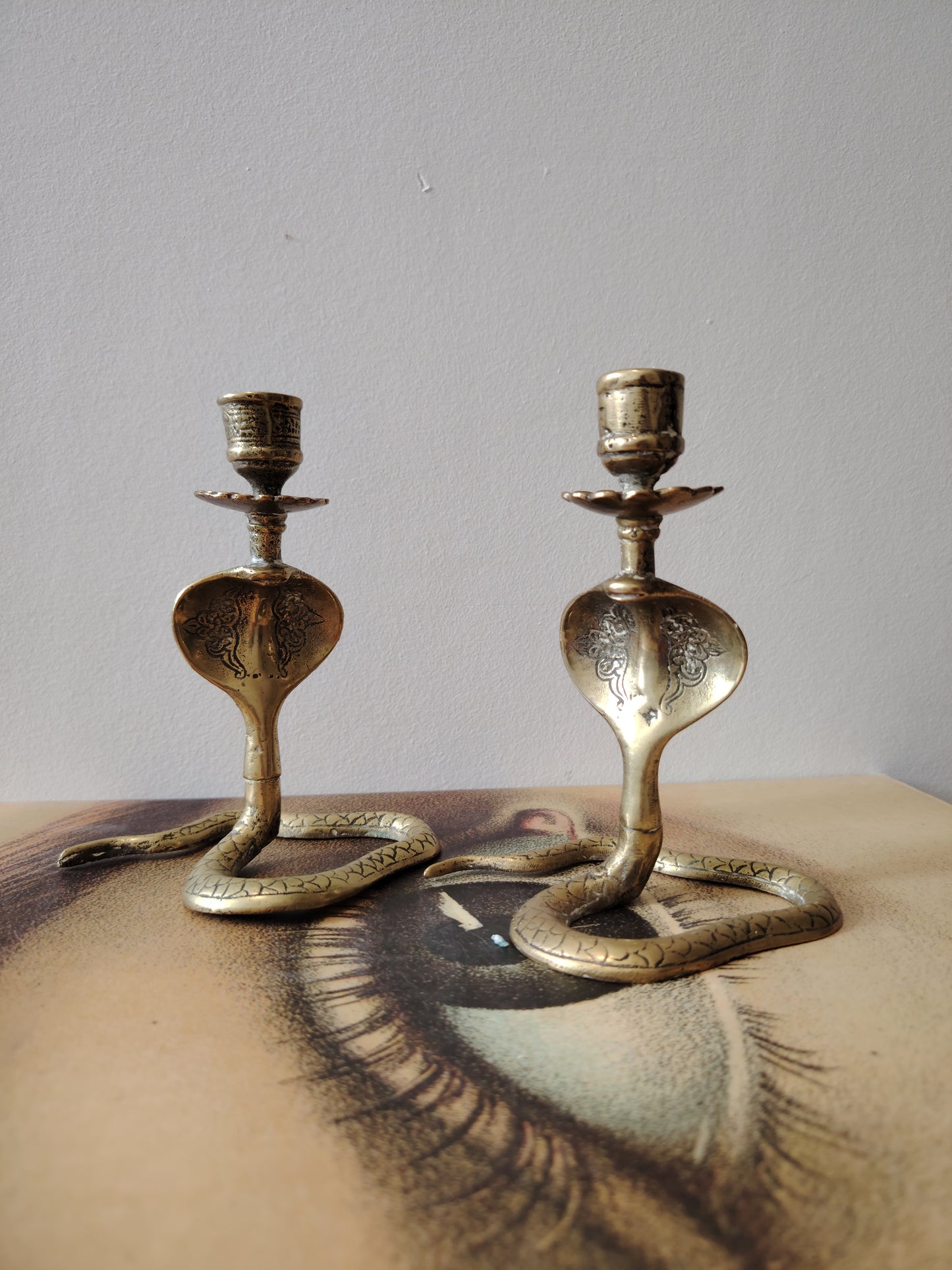 Pair of Solid Brass Python Candle Holders