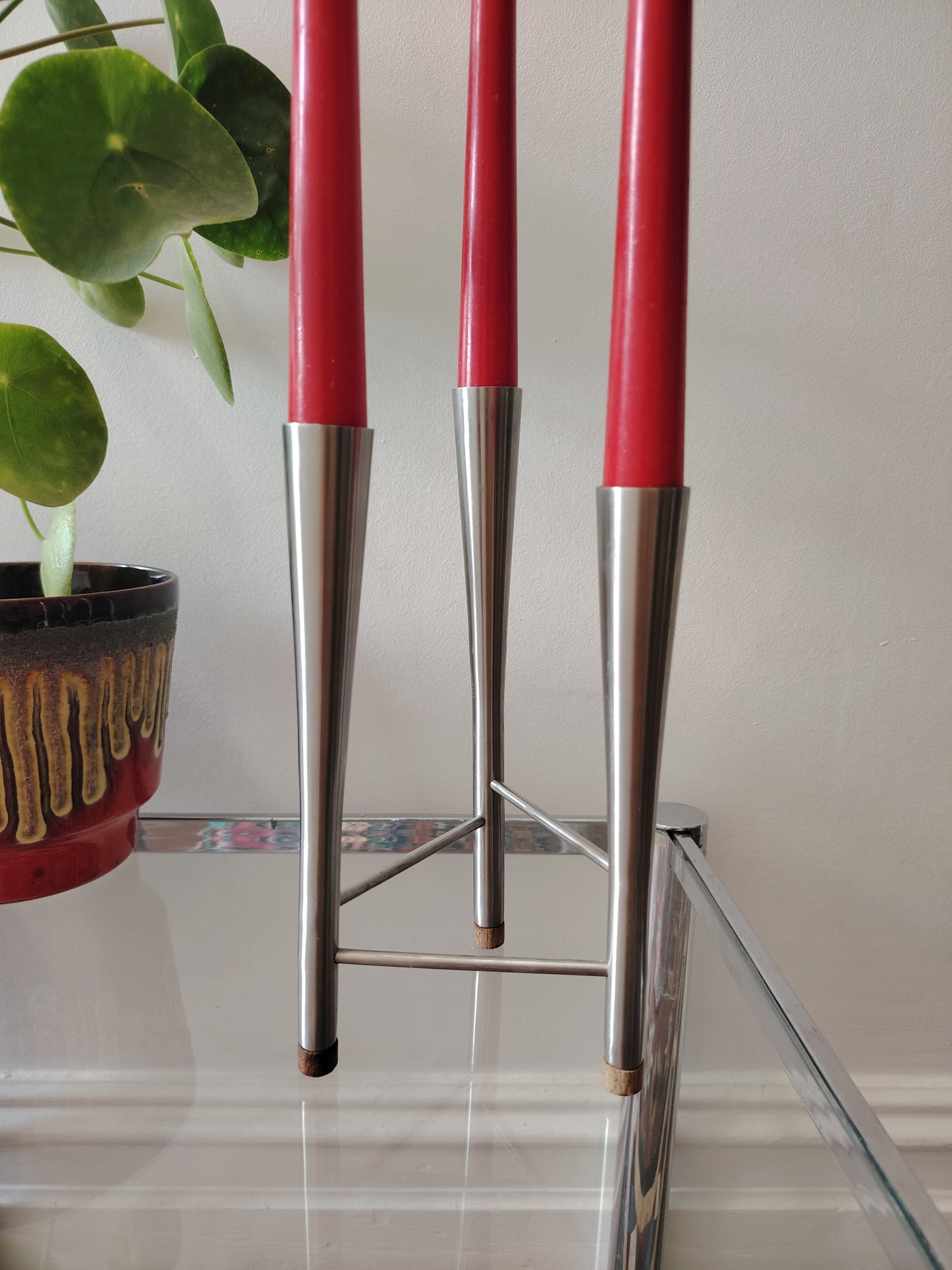 Old Hall Stainless Steel Triple Candle Holder by Robert Welch/ Mid Century Candle Holder