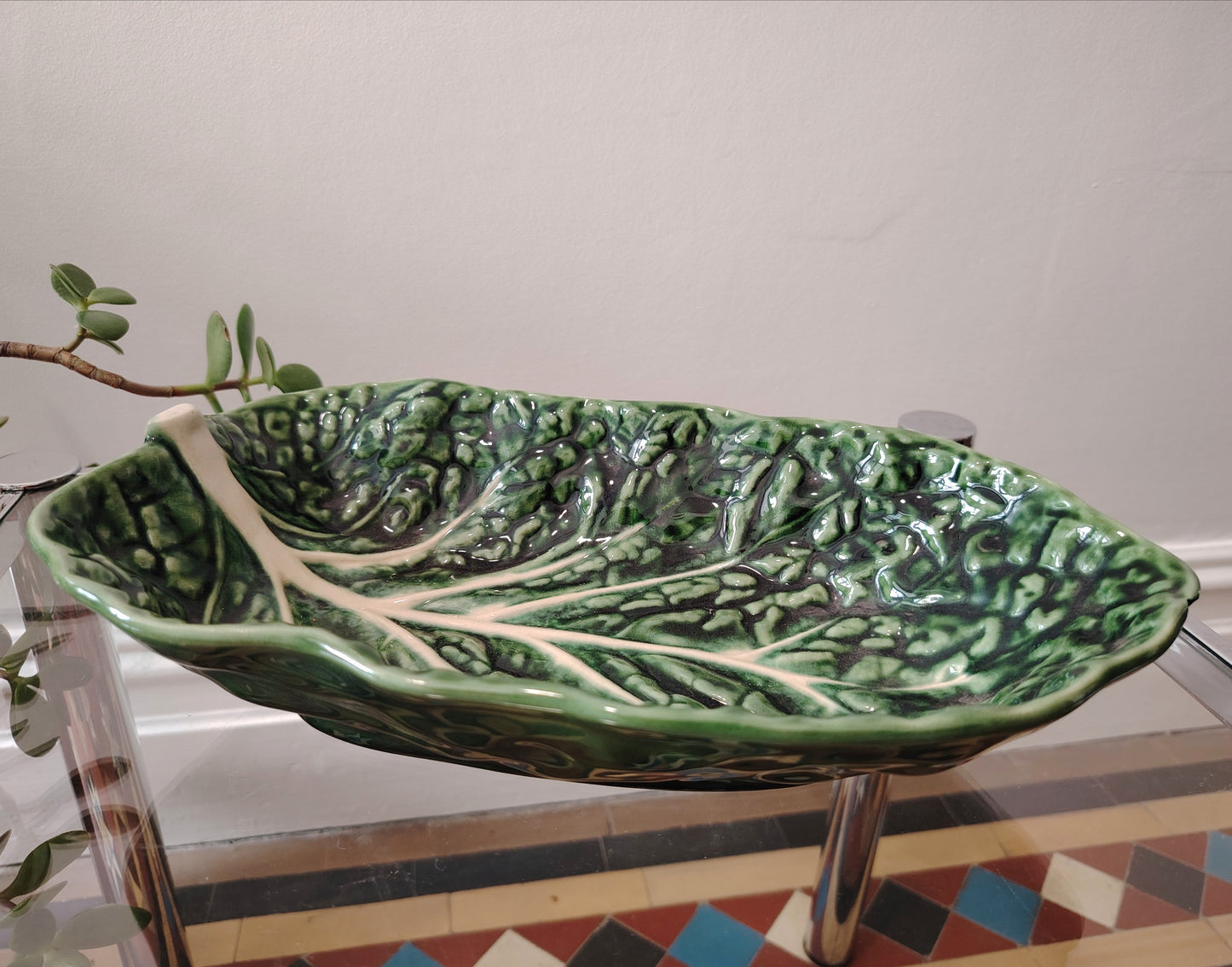 Medium Vintage Portuguese Cabbage Ware Leaf Dish