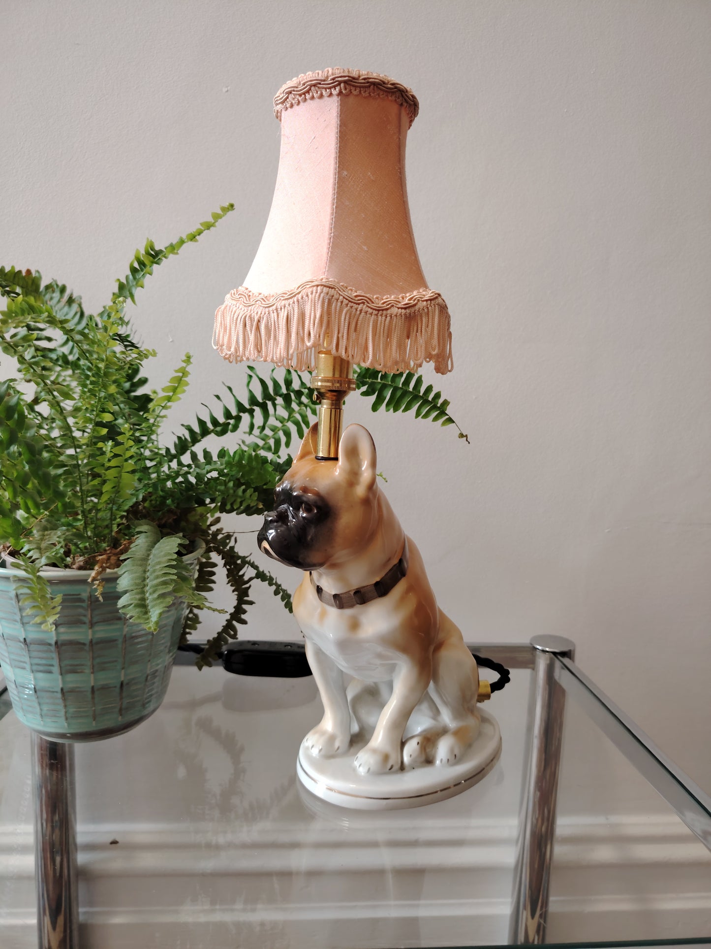Vintage Upcycled French Bull Dog Lamp