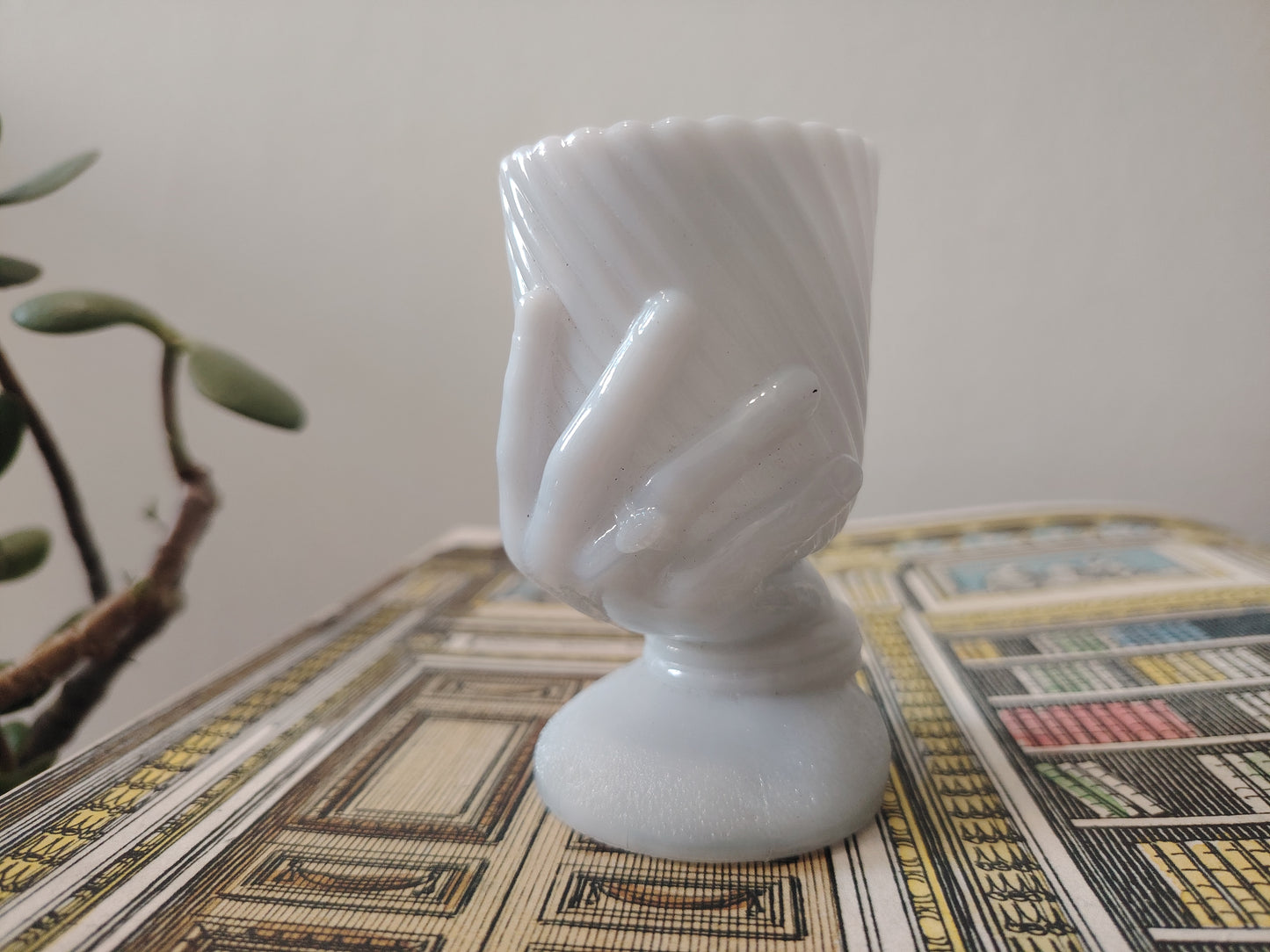 Antique French Milk Glass Hand Vase