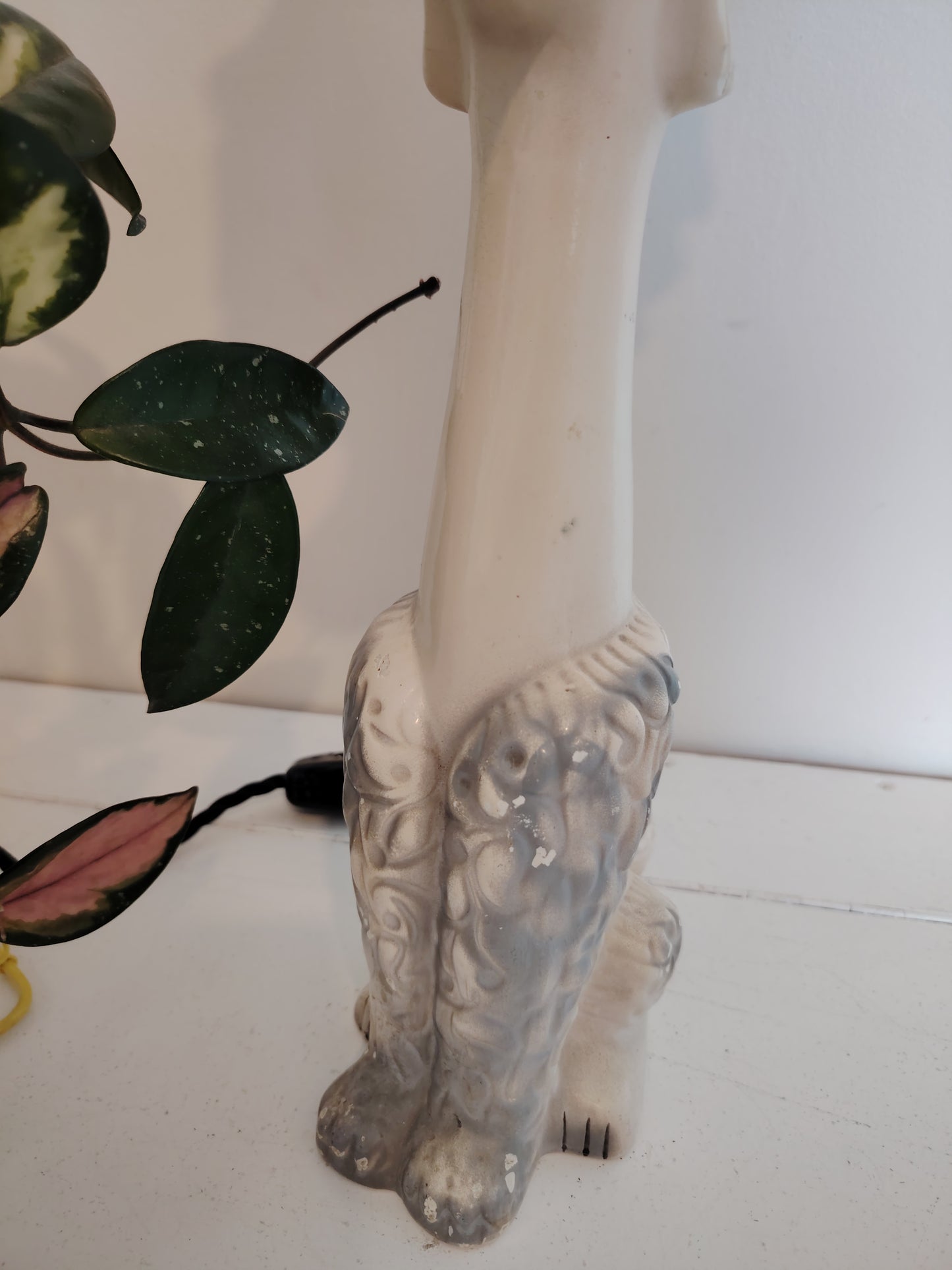 Tall Vintage 1950's Upcycled White Poodle Lamp