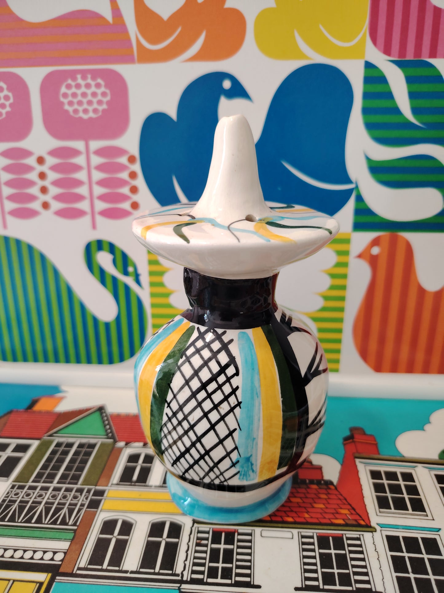 Vintage Toni Raymond Mexican Sugar Shaker blue handkerchief