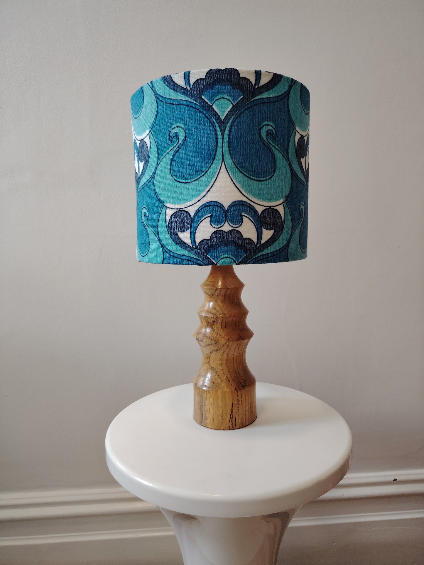 Vintage Turned Wood Lamp with Shade