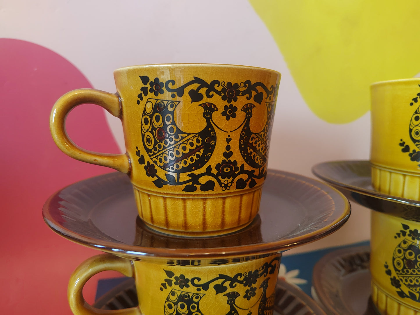 Set of 4 Vintage 70's Palissy "Duet" cup and saucers