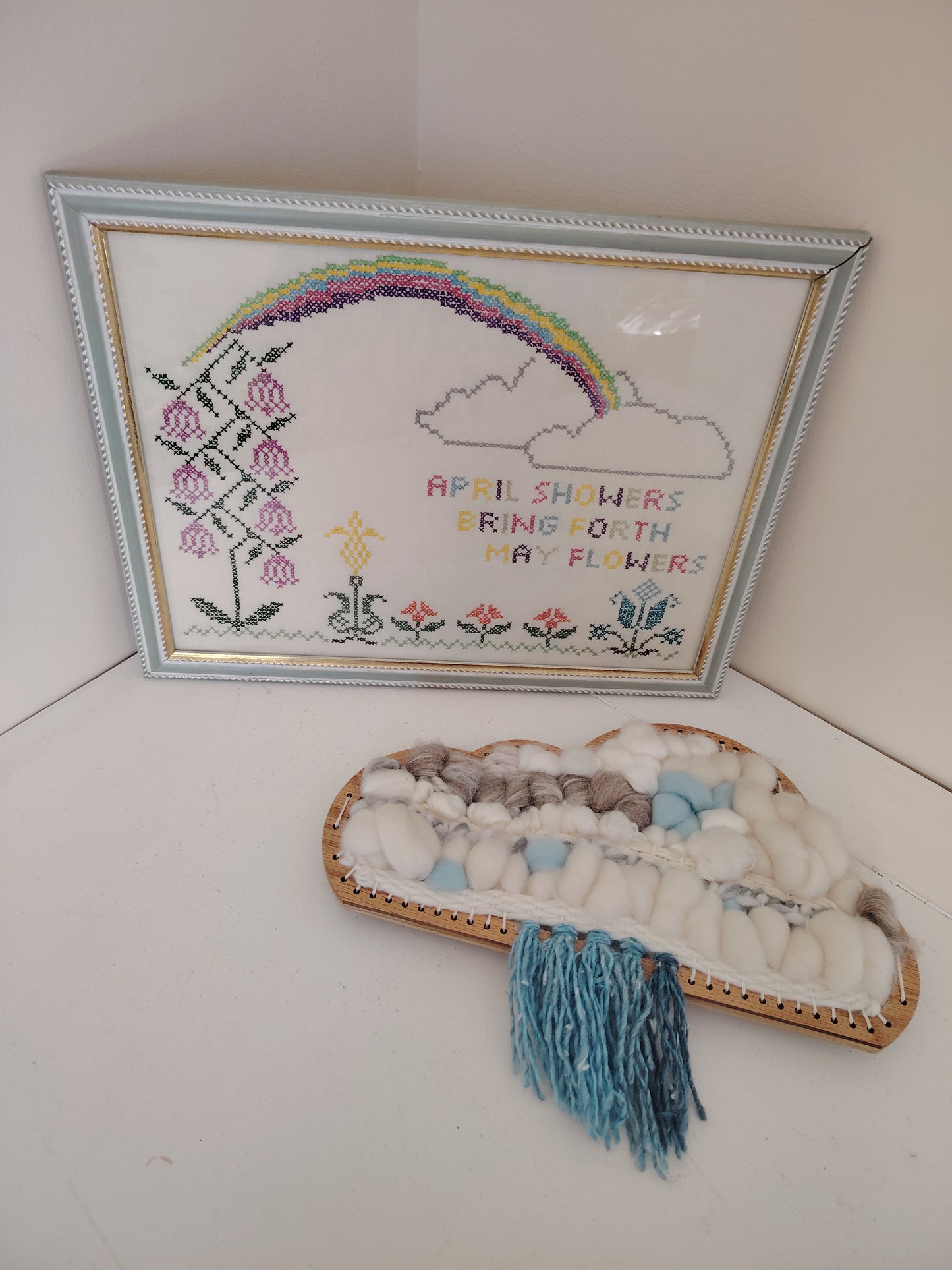 Sweet Vintage Embroidery "April Showers Bring Forth May Flowers"