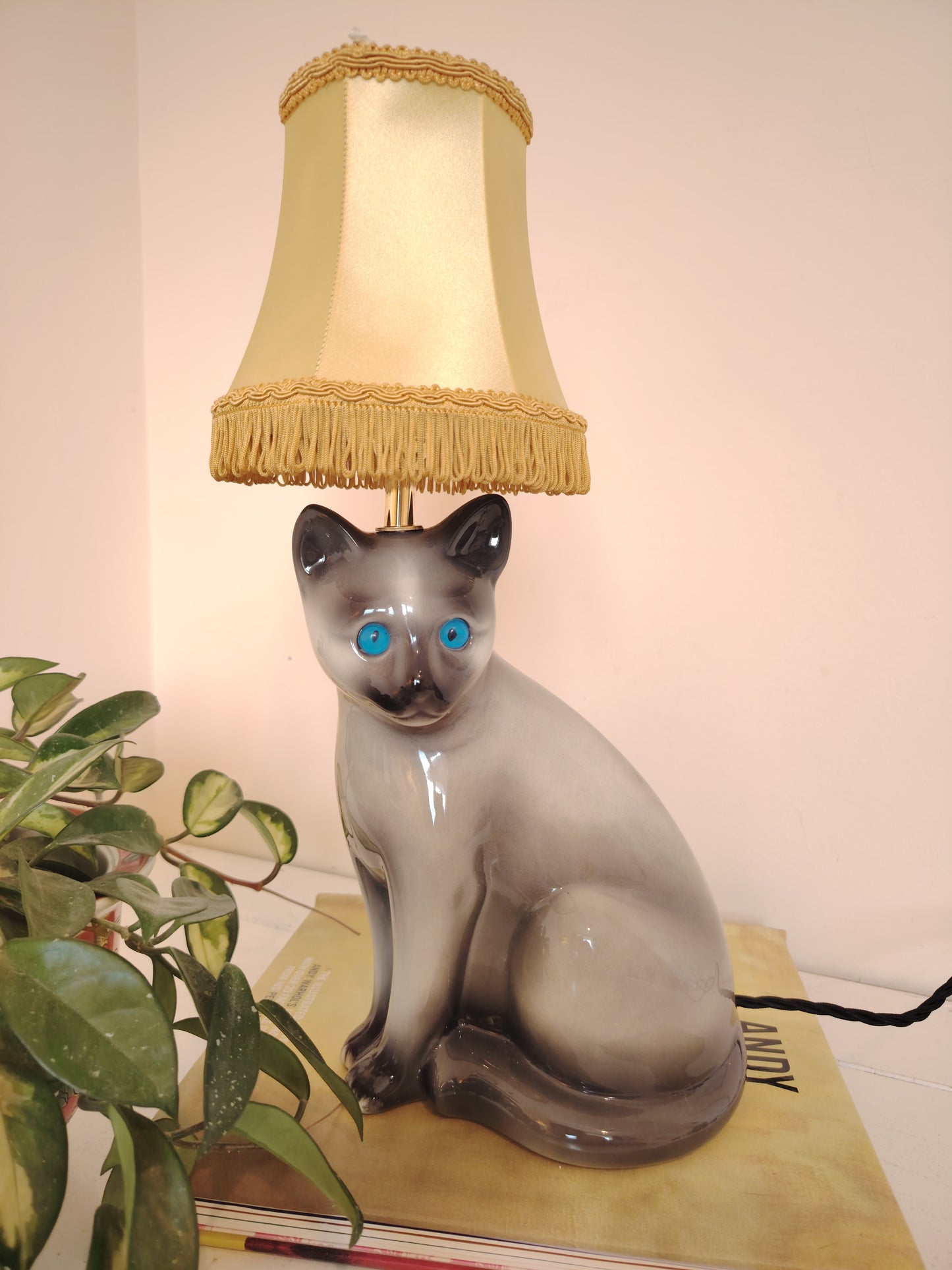 Large Vintage Reworked Siamese Cat Lamp