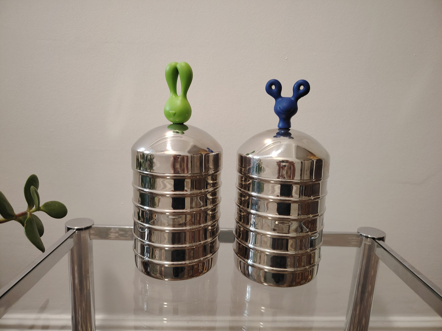 Pair of rare 90's Stainless Steel Kitchen Cannisters by SKS Edelstahl Germany