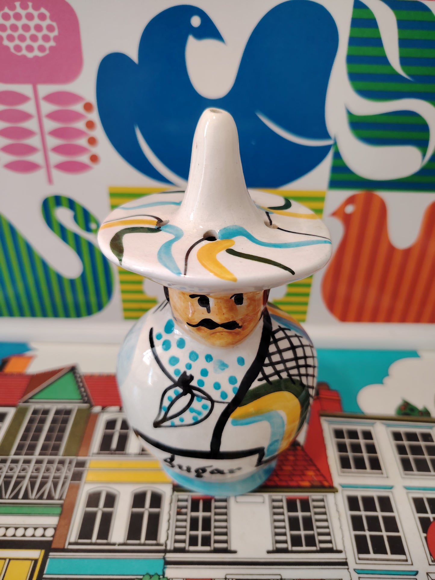 Vintage Toni Raymond Mexican Sugar Shaker blue handkerchief