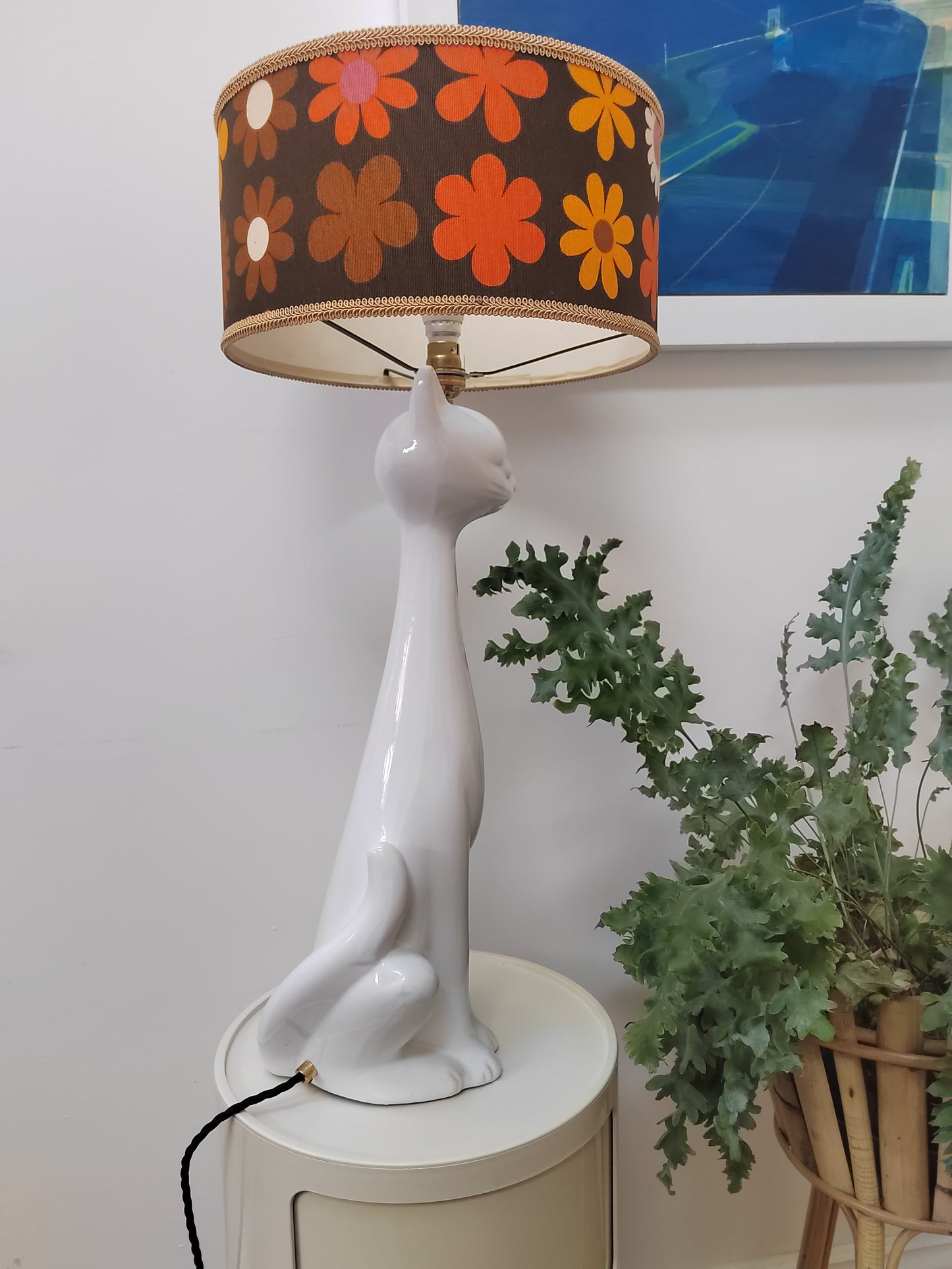Tall Vintage Upcycled Cat Lamp