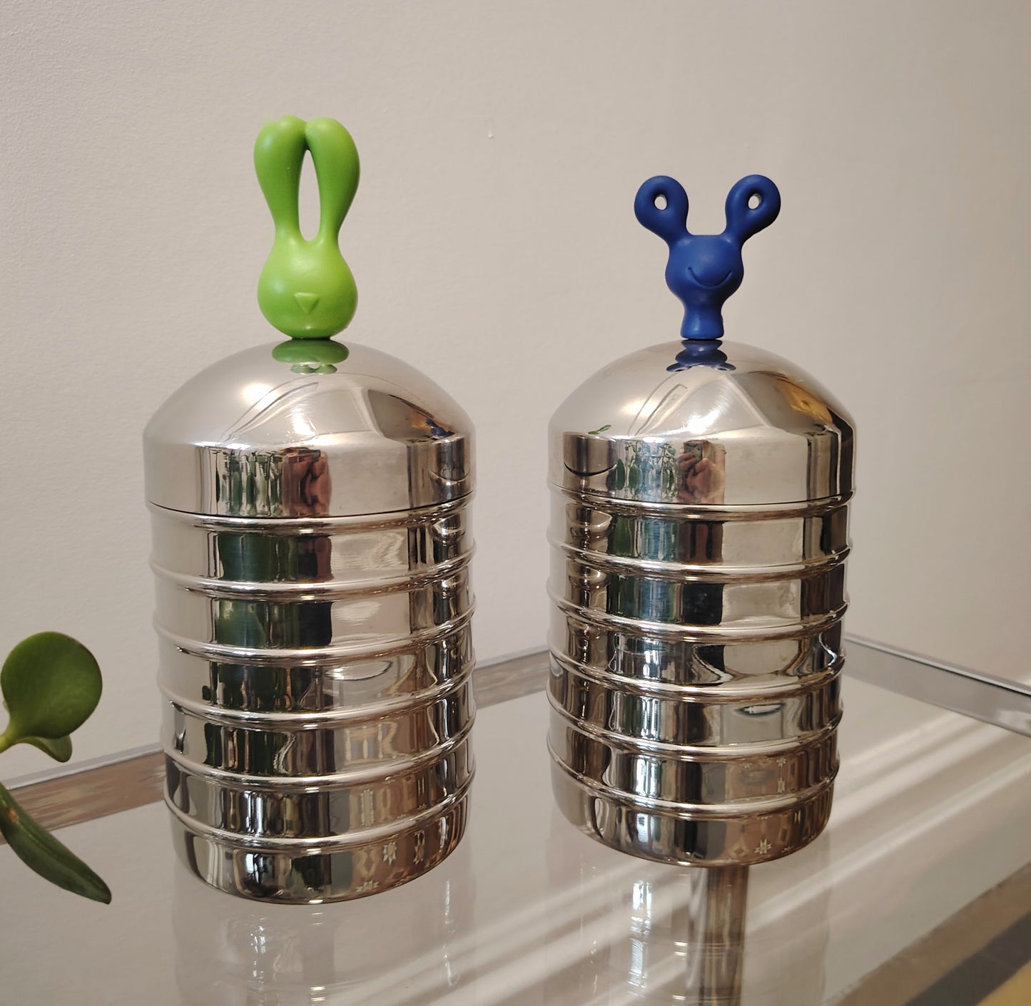 Pair of rare 90's Stainless Steel Kitchen Cannisters by SKS Edelstahl Germany