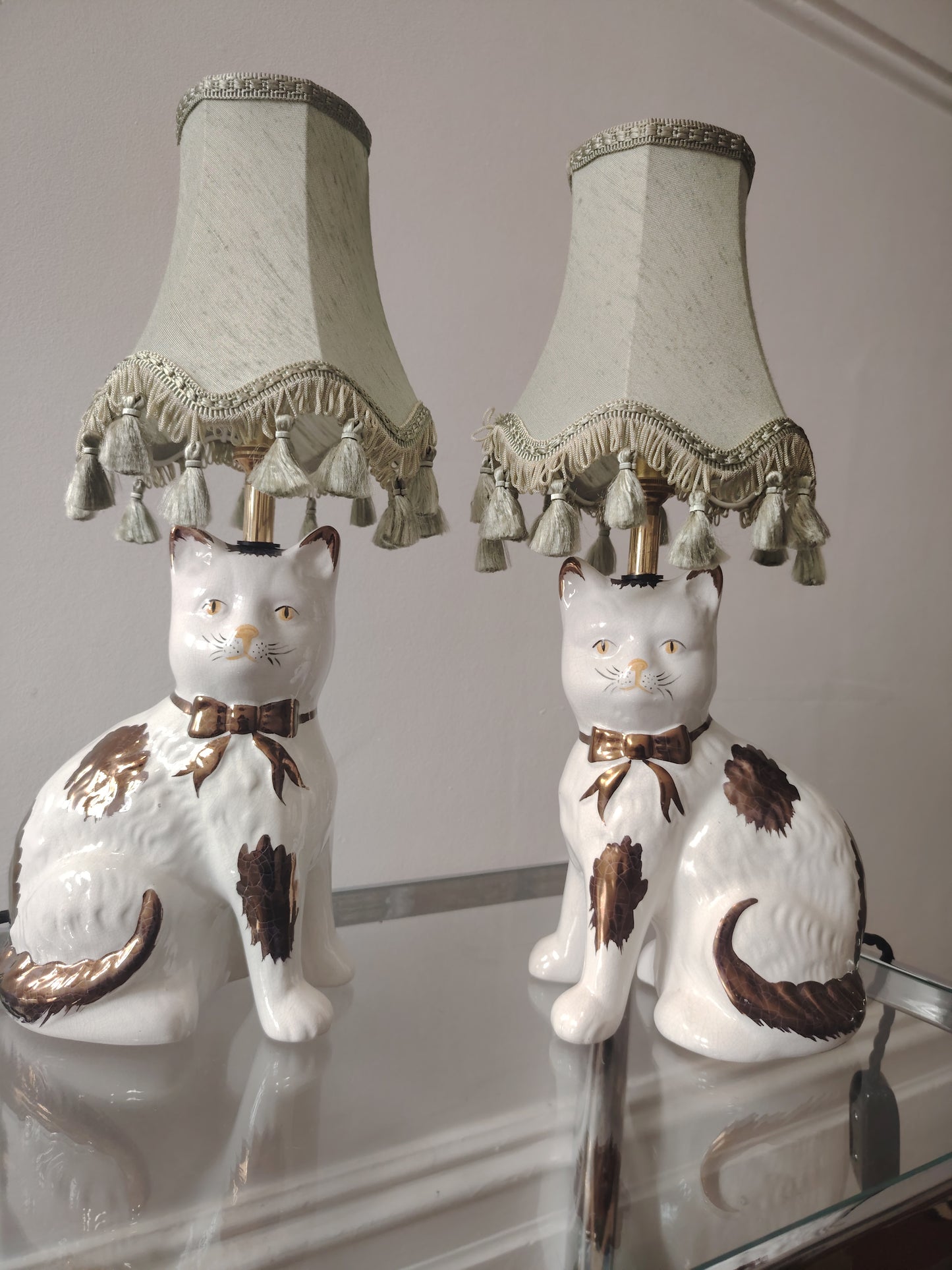 Pair of Vintage Mantle Cat upcycled lamps