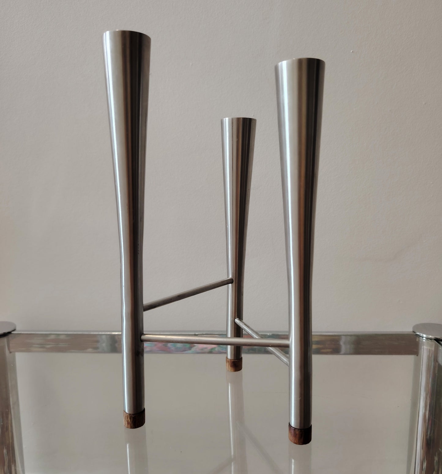 Old Hall Stainless Steel Triple Candle Holder by Robert Welch/ Mid Century Candle Holder